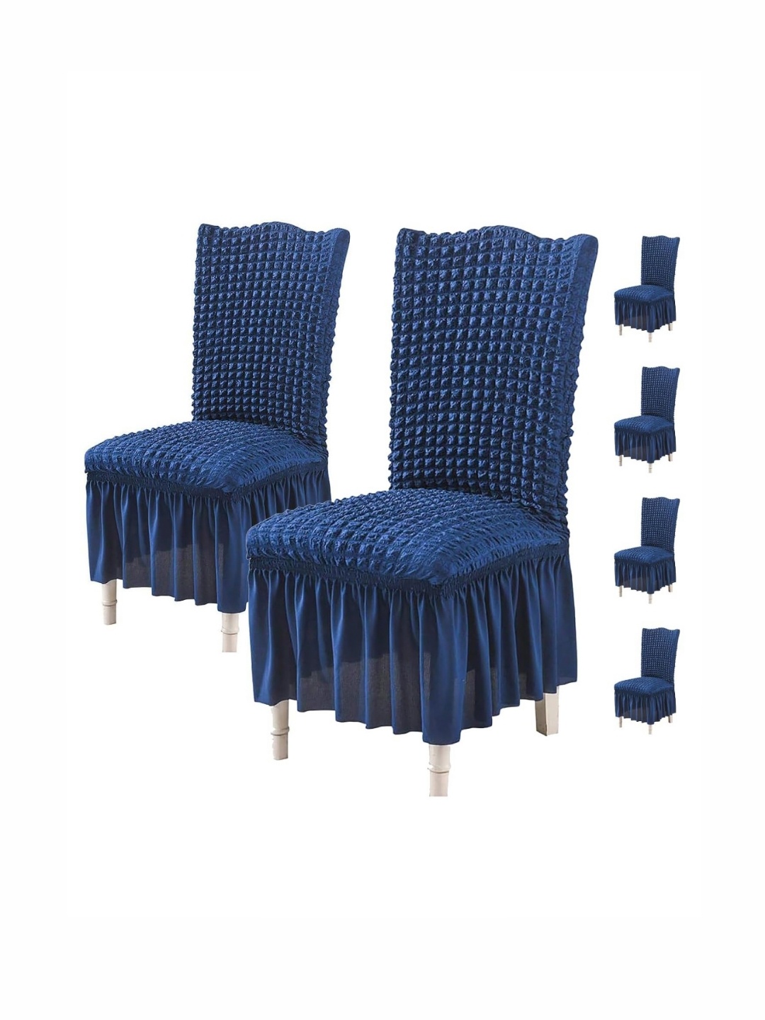 

HOUSE OF QUIRK Navy Blue 6 Pcs Bubble Frill Chair Cover