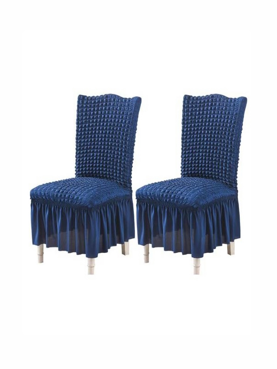 

HOUSE OF QUIRK Navy Blue 2 Pcs Stretch Removable Bubble Frill Chair Cover