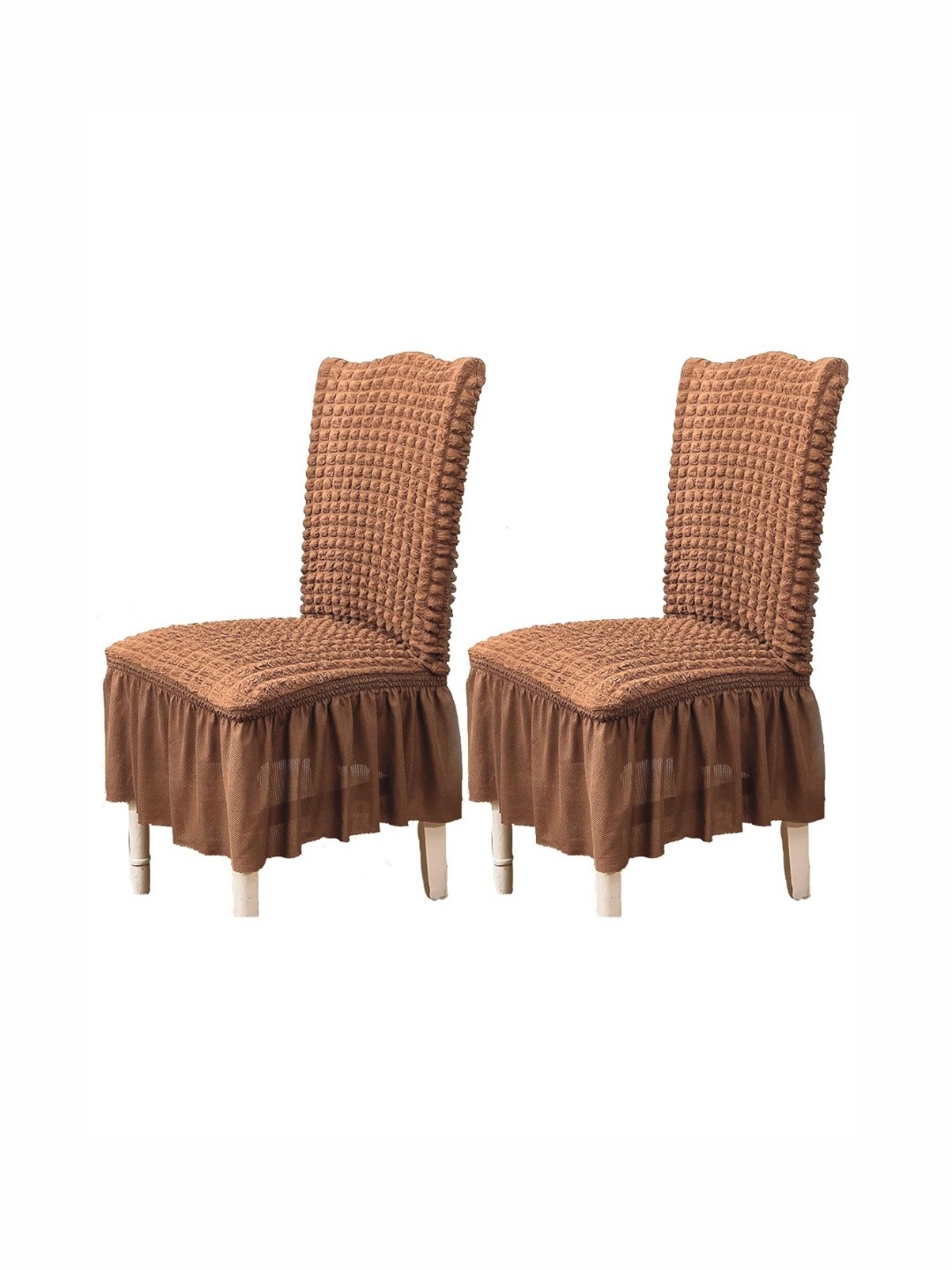 

HOUSE OF QUIRK Brown 2 Pieces Bubble Frill Stretchable Removable Chair Covers