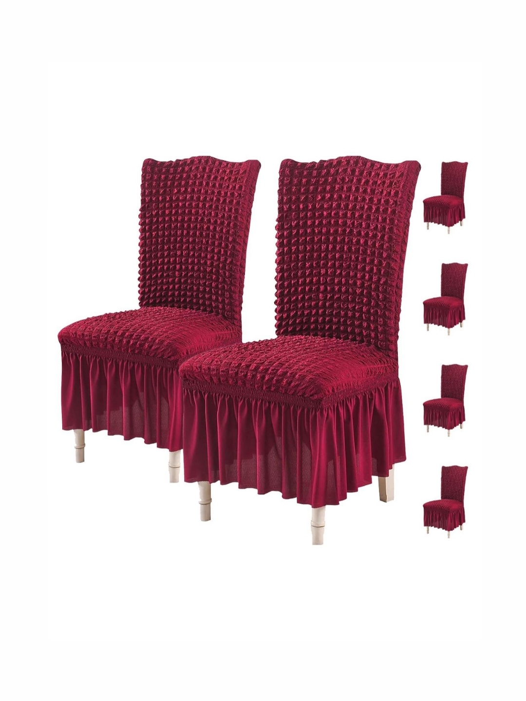 

HOUSE OF QUIRK Maroon 6 Pcs Bubble Frill Removable Washable Chair Cover