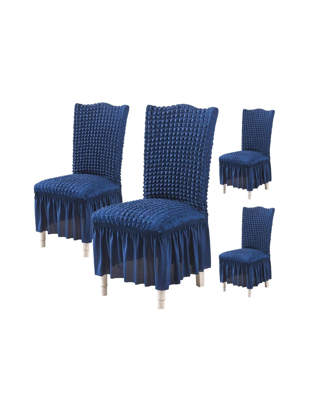 

HOUSE OF QUIRK Navy Blue 4 Pcs Textured Bubble Frill Removable Chair Cover