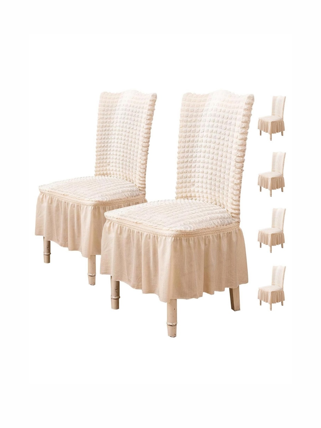 

HOUSE OF QUIRK Beige 6 Pcs Textured Bubble Frill Removable Chair Cover