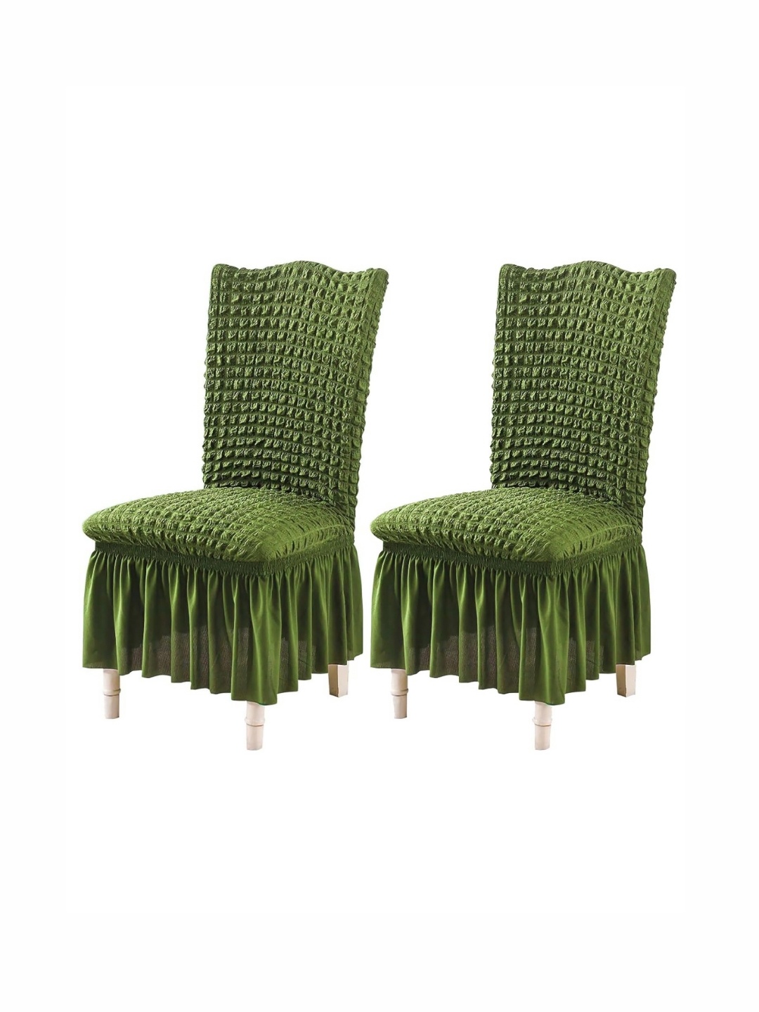 

HOUSE OF QUIRK Pack Of 2 Turkish Bubble Frill Chair Cover Stretch Removable Chair Cover, Green