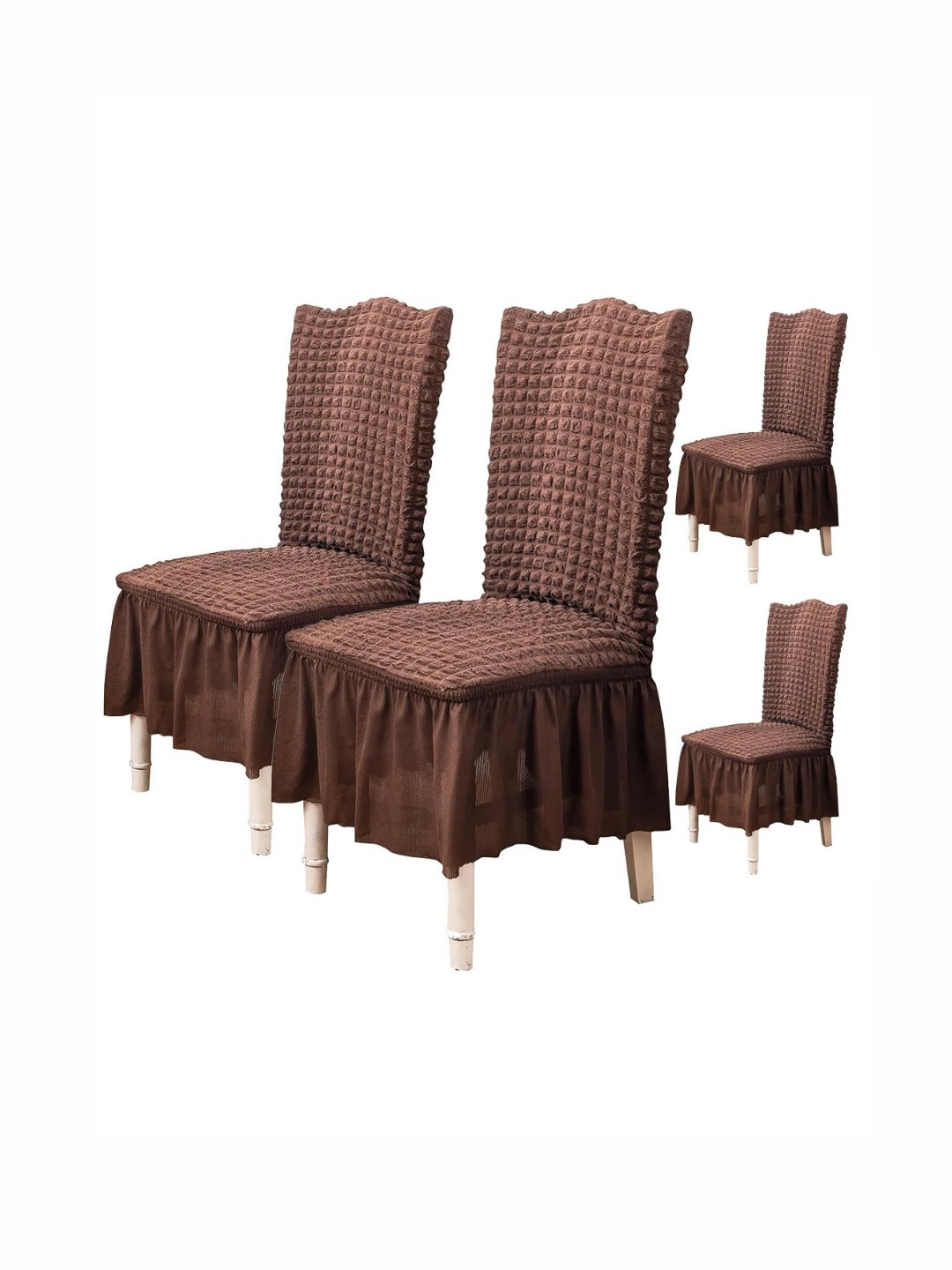 

HOUSE OF QUIRK Coffee Brown 4 Pcs Textured Bubble Frill Removable Chair Cover
