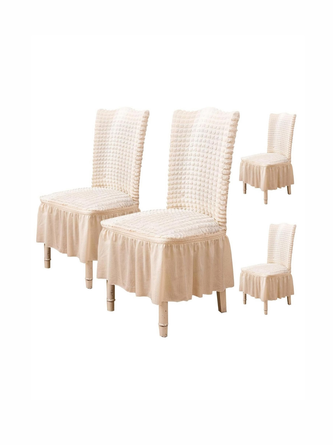 

HOUSE OF QUIRK Beige 4 Pieces Bubble Frill Stretchable Removable Chair Covers