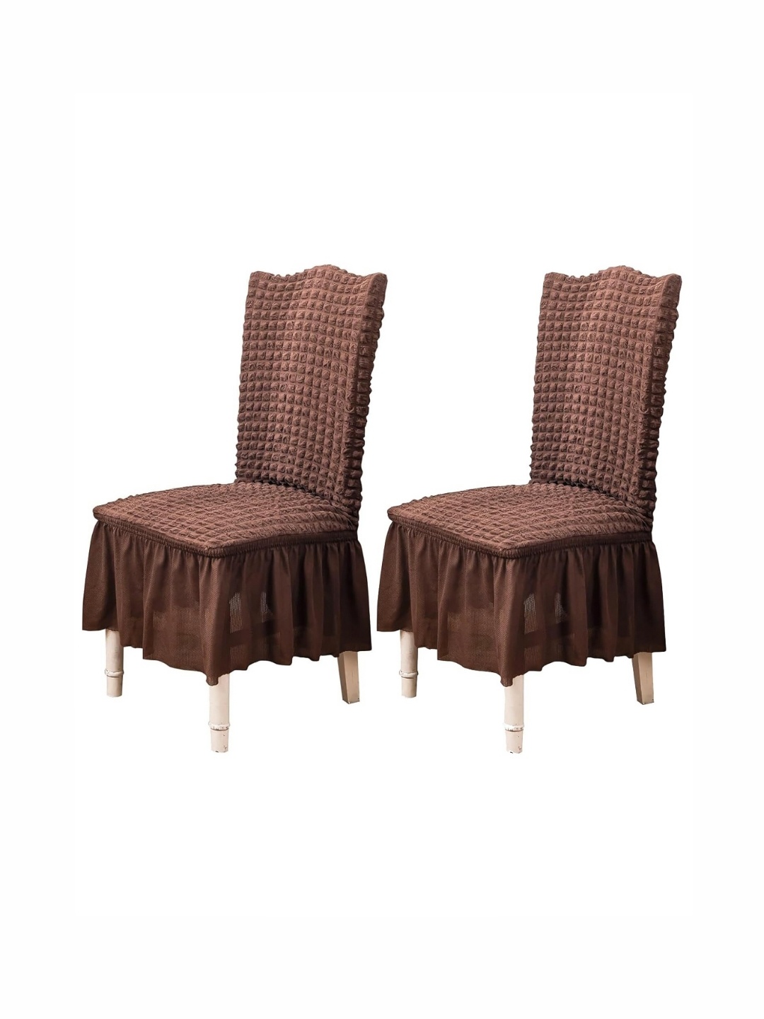

HOUSE OF QUIRK Coffee Brown 2 Pieces Bubble Frill Stretchable Removable Chair Covers
