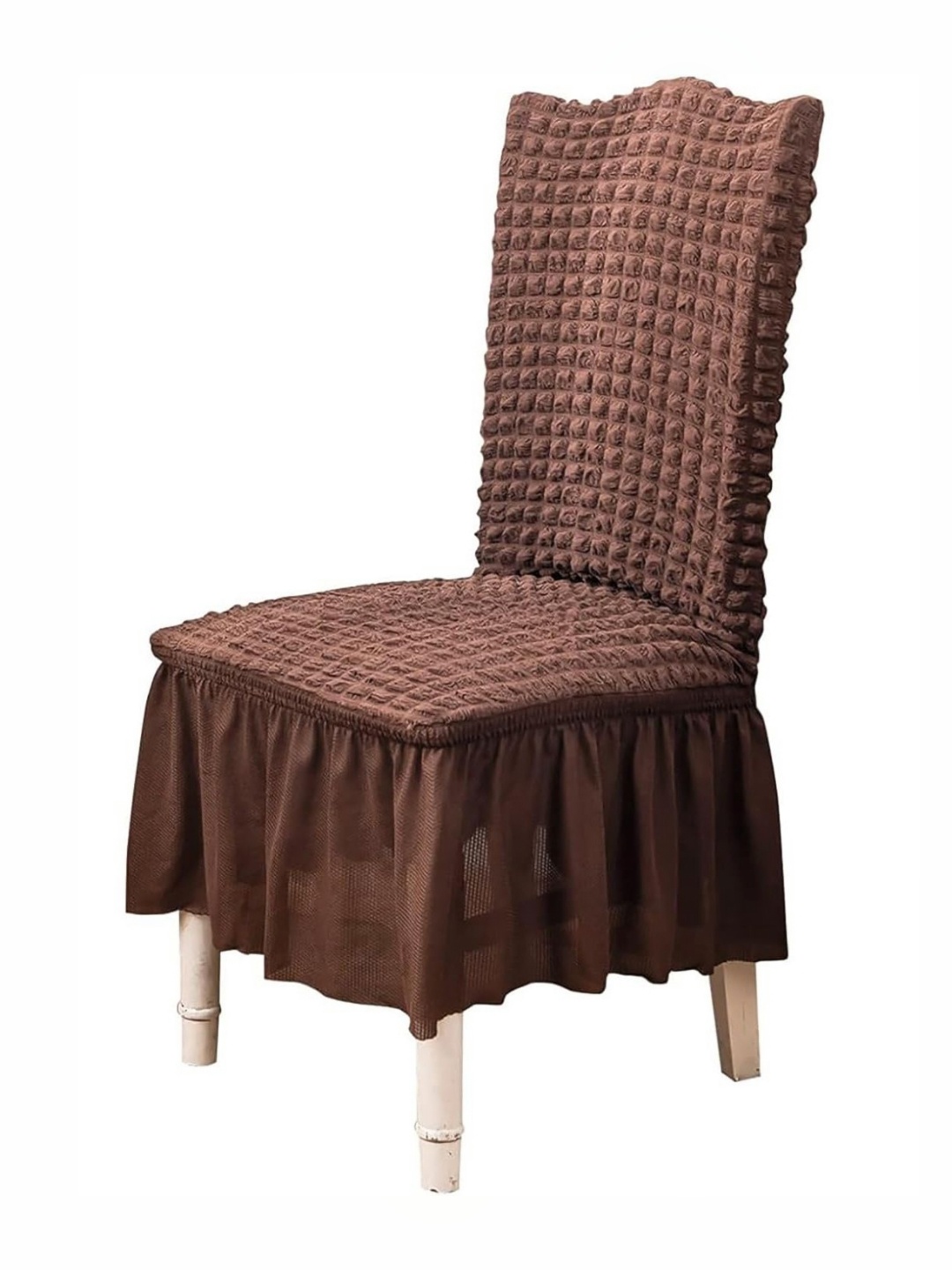 

HOUSE OF QUIRK Coffee Brown Bubble Frill Design Stretchable Chair Cover