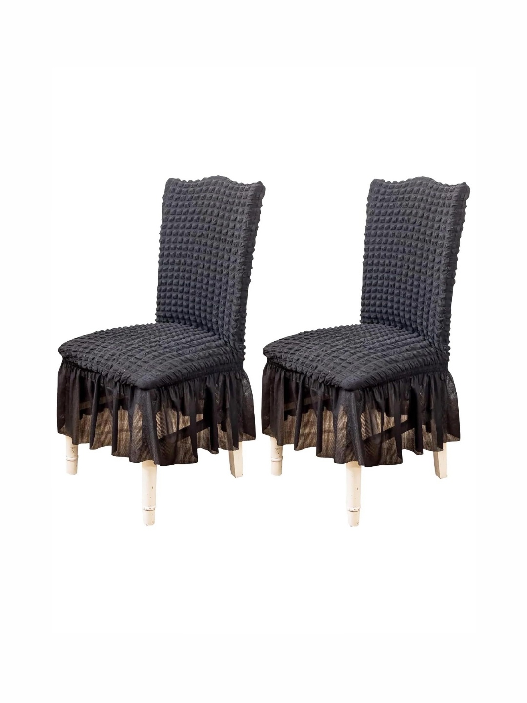 

HOUSE OF QUIRK Black 2 Pcs Textured Bubble Frill Removable Chair Cover