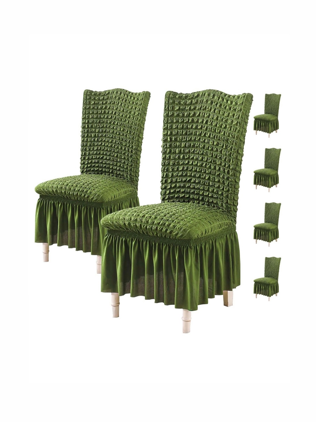 

HOUSE OF QUIRK Green 6 Pcs Textured Turkish Bubble Frill Washable Chair Cover