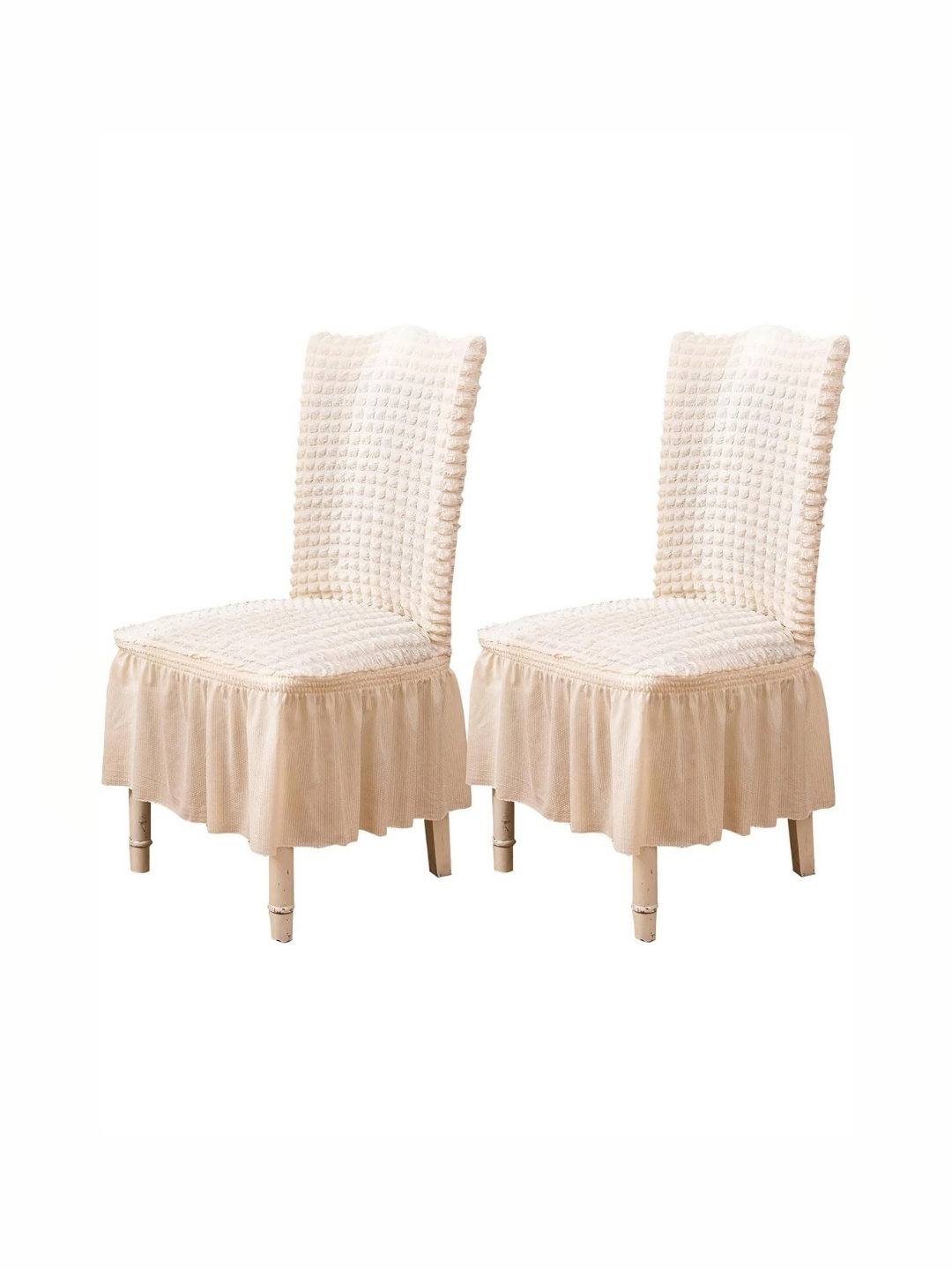 

HOUSE OF QUIRK Beige 2 Pcs Bubble Frill Design Stretchable Chair Covers