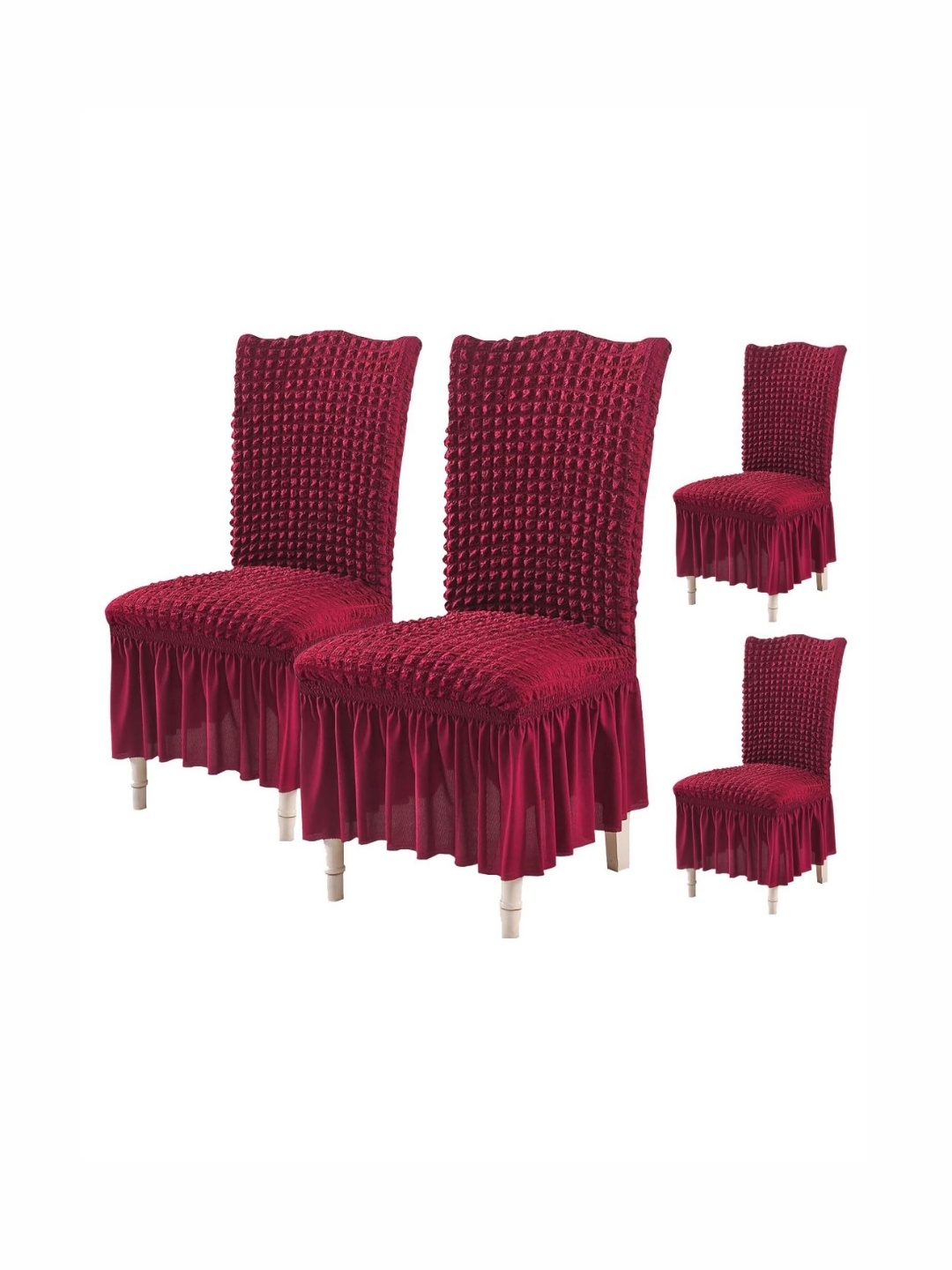 

HOUSE OF QUIRK Maroon 4 Pcs Turkish Bubble Frill Chair Cover