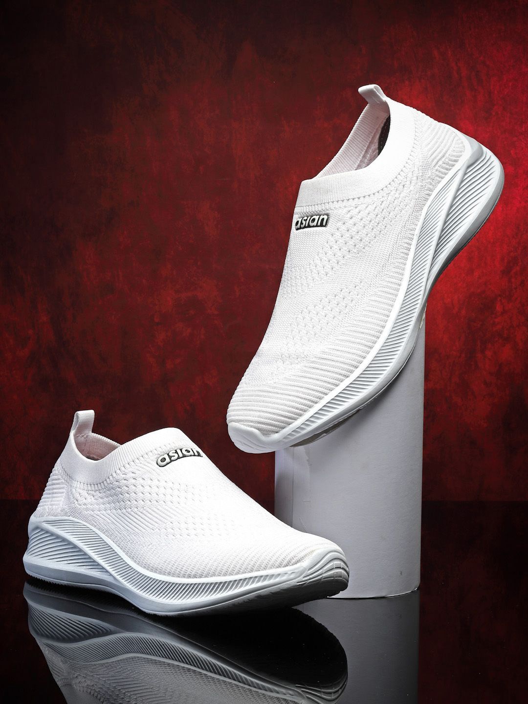 

ASIAN Men Round Toe Memory Foam Mesh Slip-On Sneakers, White