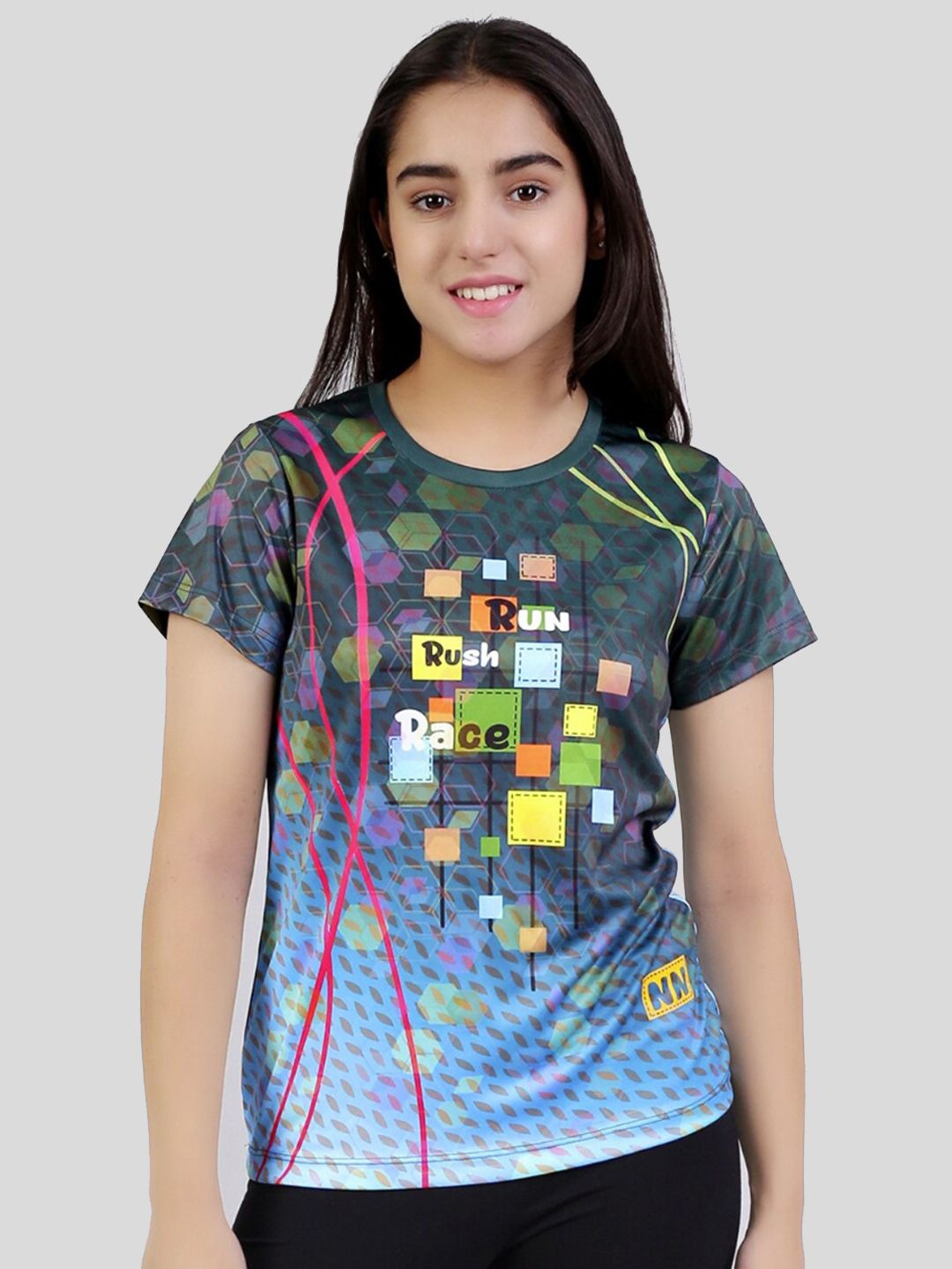 

BAESD Girls Abstract Print Round Neck Anti Static Sports T-shirt, Blue
