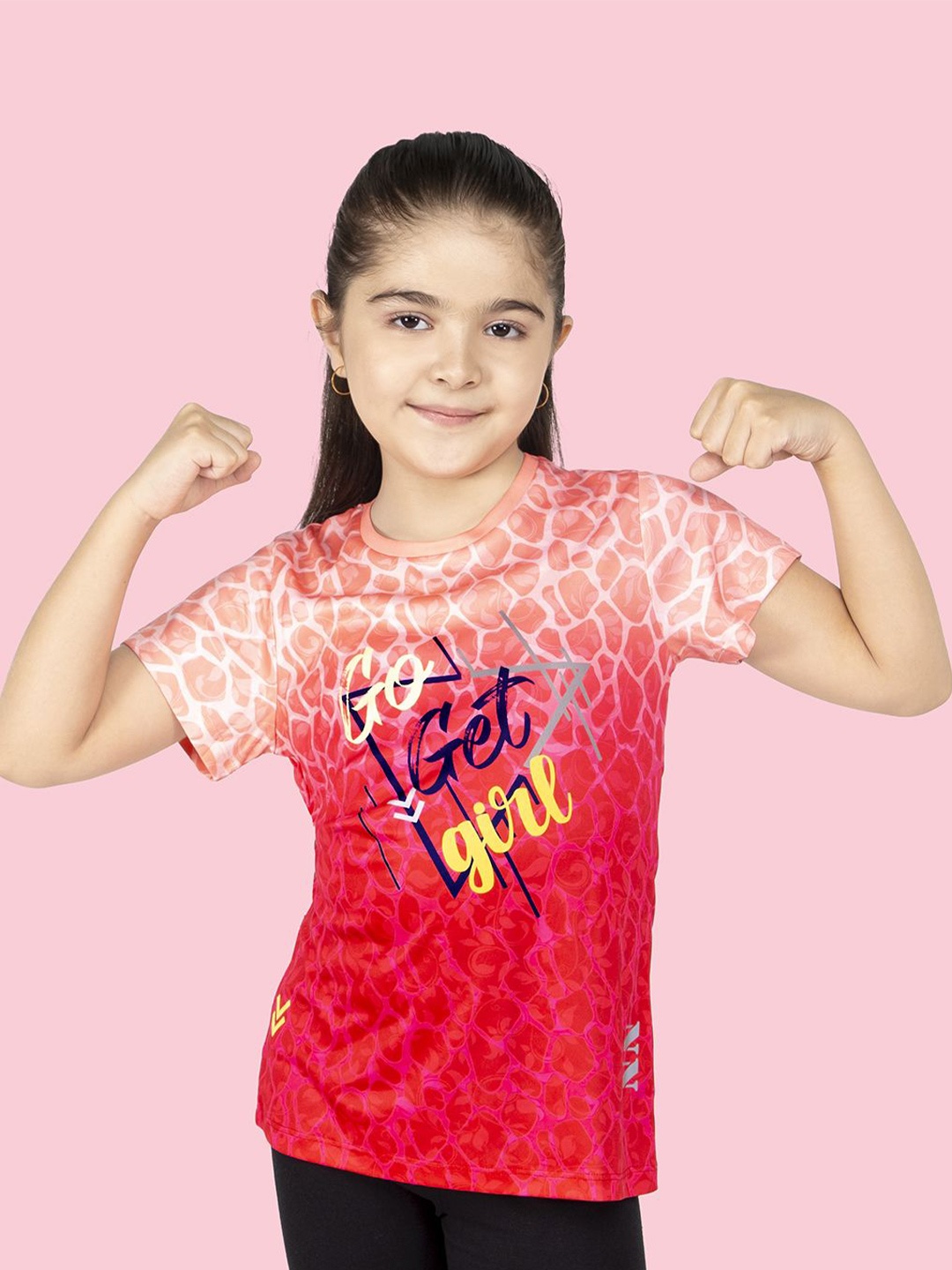 

BAESD Girls Typography Print Rapid-Dry Sports T-shirt, Red