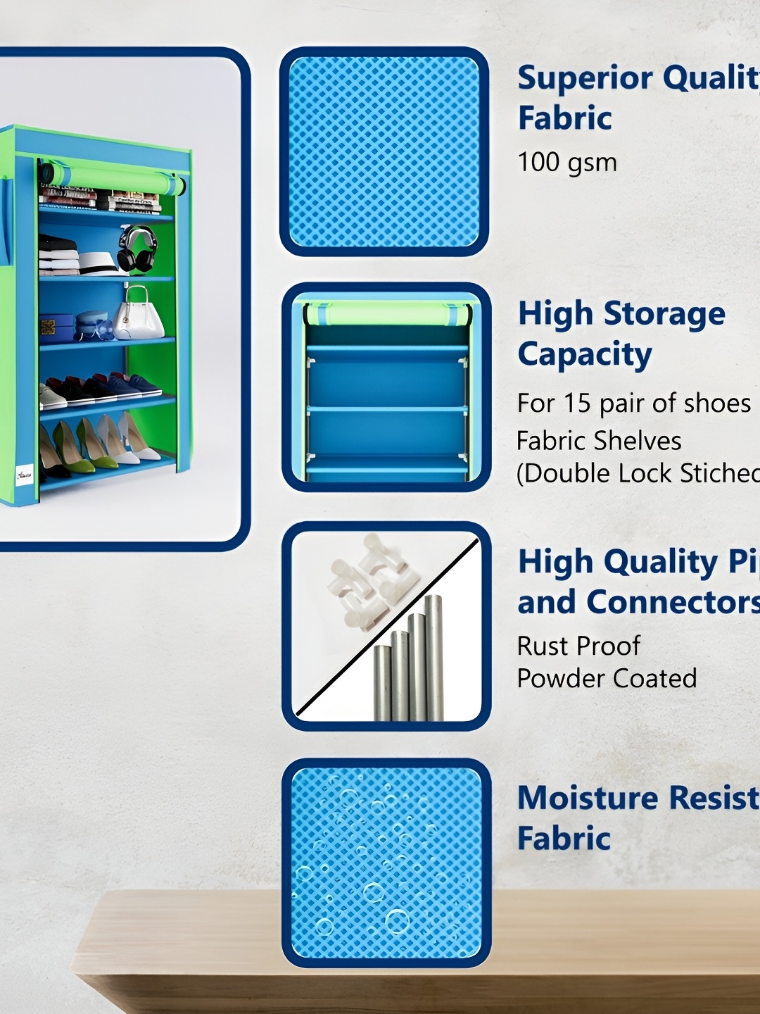 

Fabura Blue & Green 5 Layers Shoe Rack With Cover