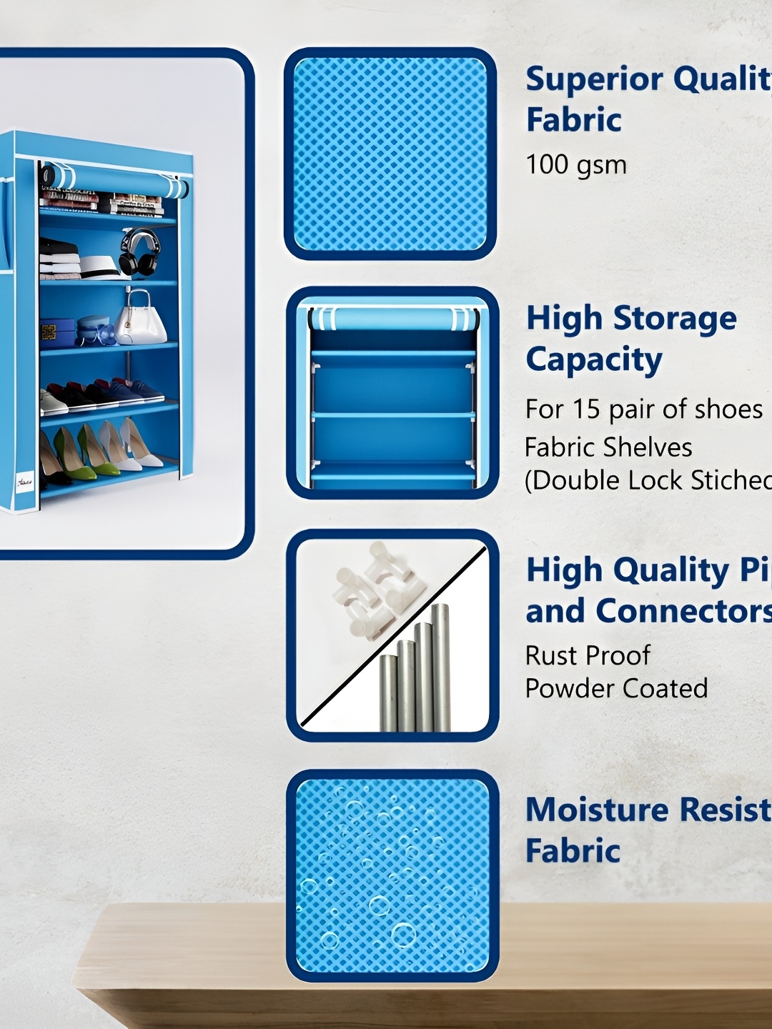 

Fabura Blue & White 5-Tier Moisture Resistant Rectangle Shoe Rack