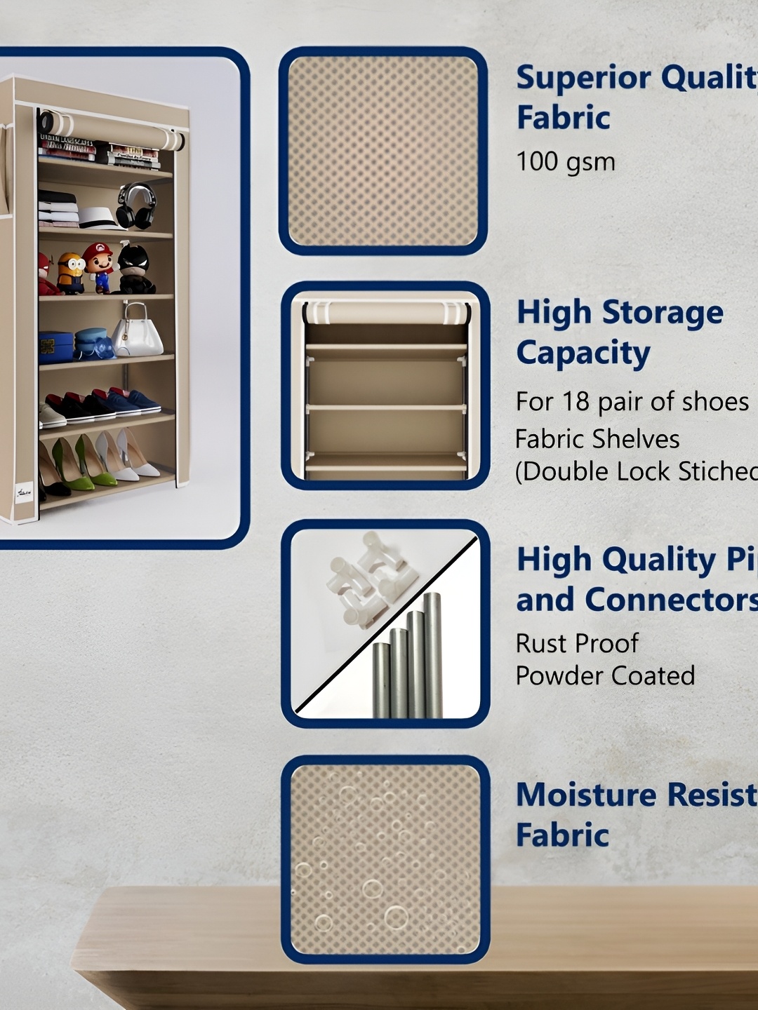 

Fabura Beige 6 Layers Shoe Rack With Cover