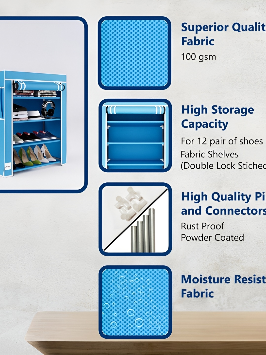 

Fabura Blue & White 4-Tier Moisture Resistant Rectangle Shoe Rack