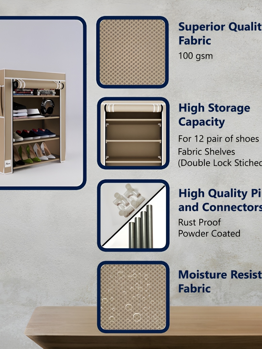 

Fabura Beige & White 4-Tier Moisture Resistant Rectangle Shoe Rack