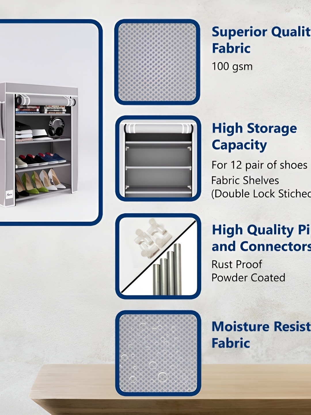 

Fabura Grey 4-Tier Rectangle Shoe Rack