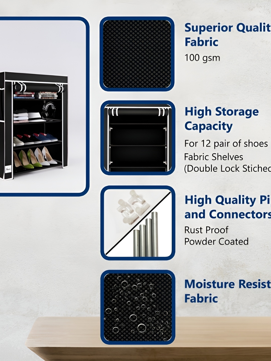 

Fabura Black & White 4-Tier Moisture Resistant Rectangle Shoe Rack