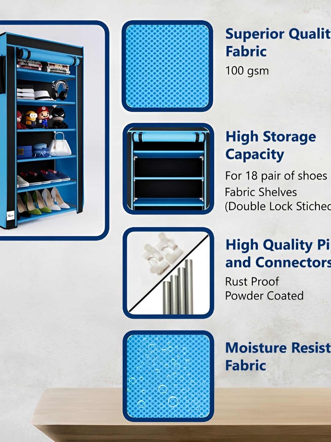 

Fabura Blue & Black 6-Tier Moisture Resistant Rectangle Shoe Rack