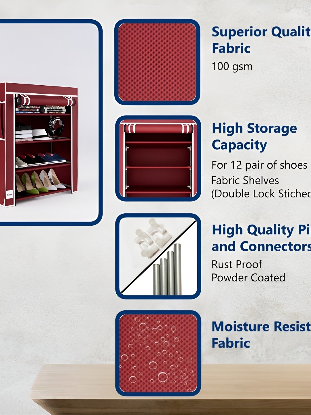 

Fabura Maroon & White 4-Tier Moisture Resistant Rectangle Shoe Rack