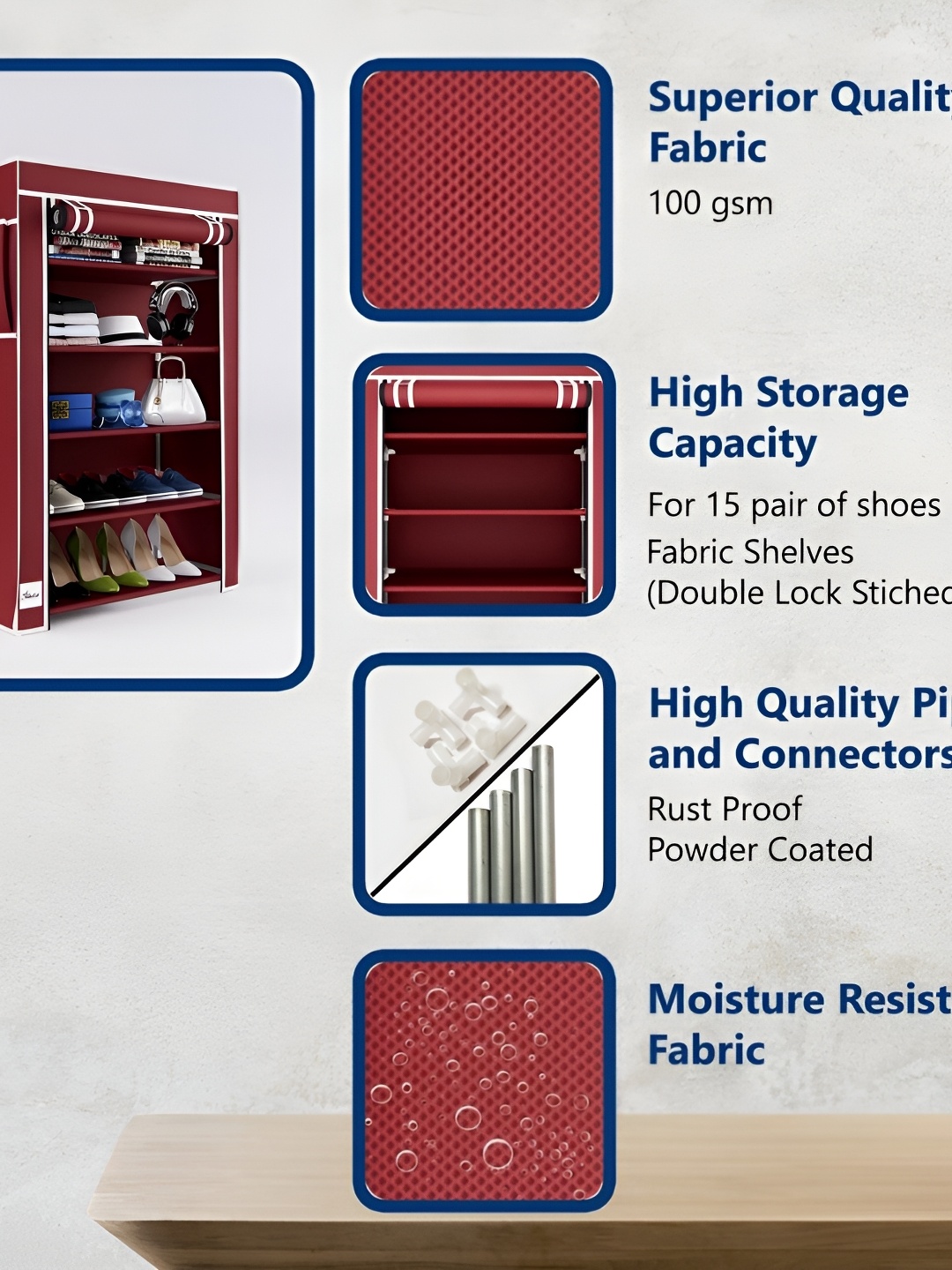 

Fabura Maroon 5-Tier Rectangle Shoe Rack