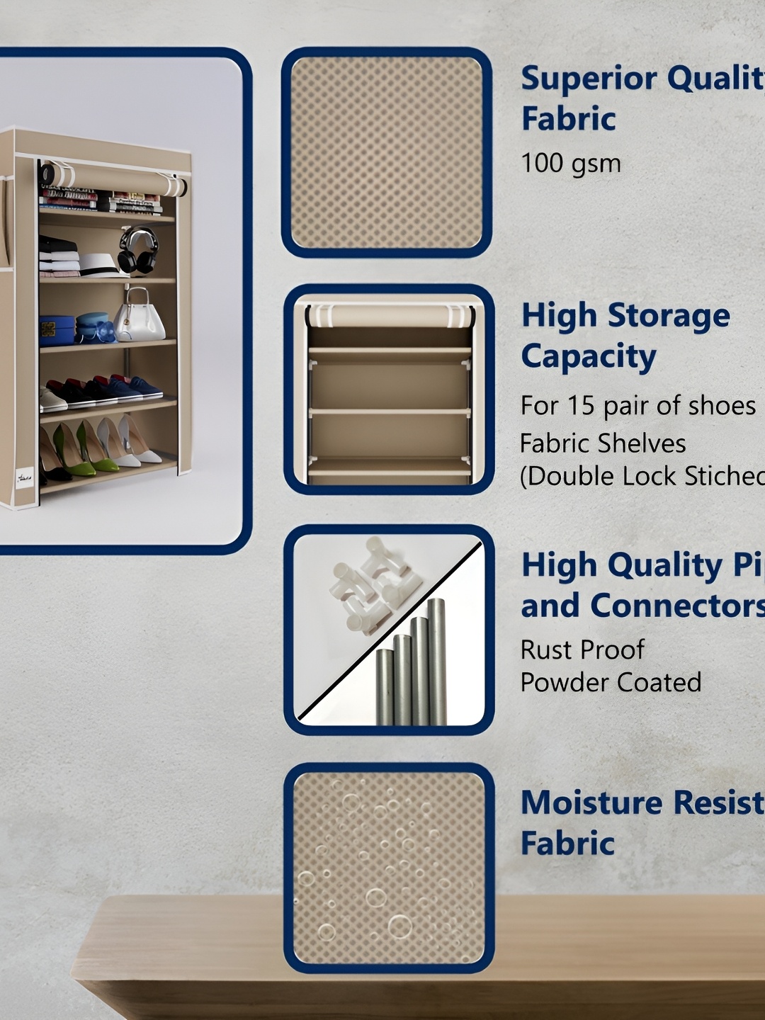 

Fabura Beige 5-Tier Rectangle Shoe Rack