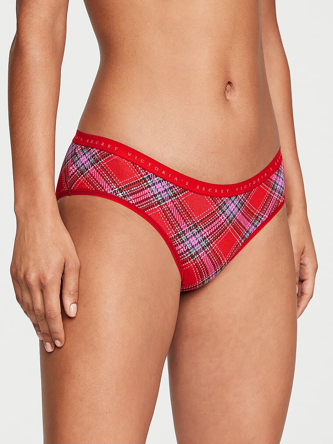 

Victoria's Secret Checked Mid Rise Stretch Hiphugger Hipster Briefs, Red