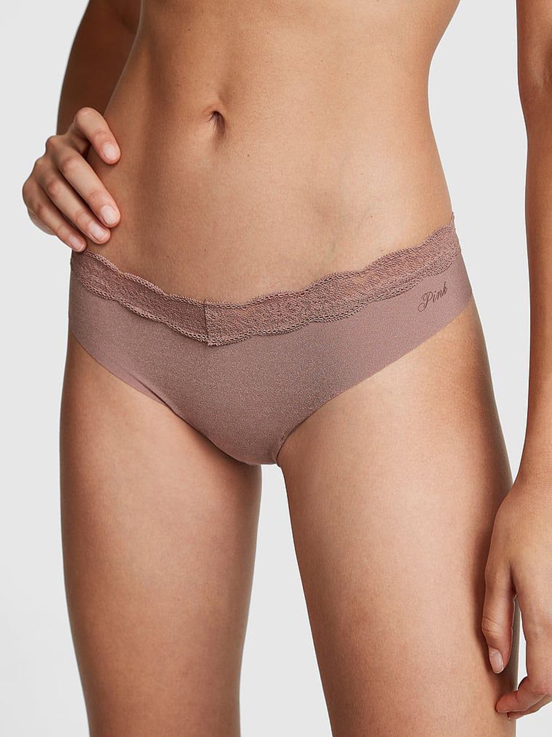 

Victoria's Secret No-Show Lace-Trim Thong Panty 1121448817N0, Brown