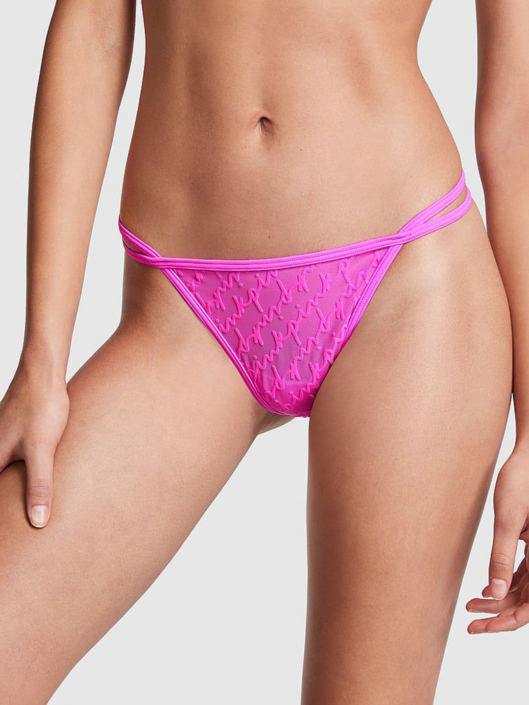

Victoria's Secret Flocked Mesh Thong Briefs - 1122692015T0, Pink