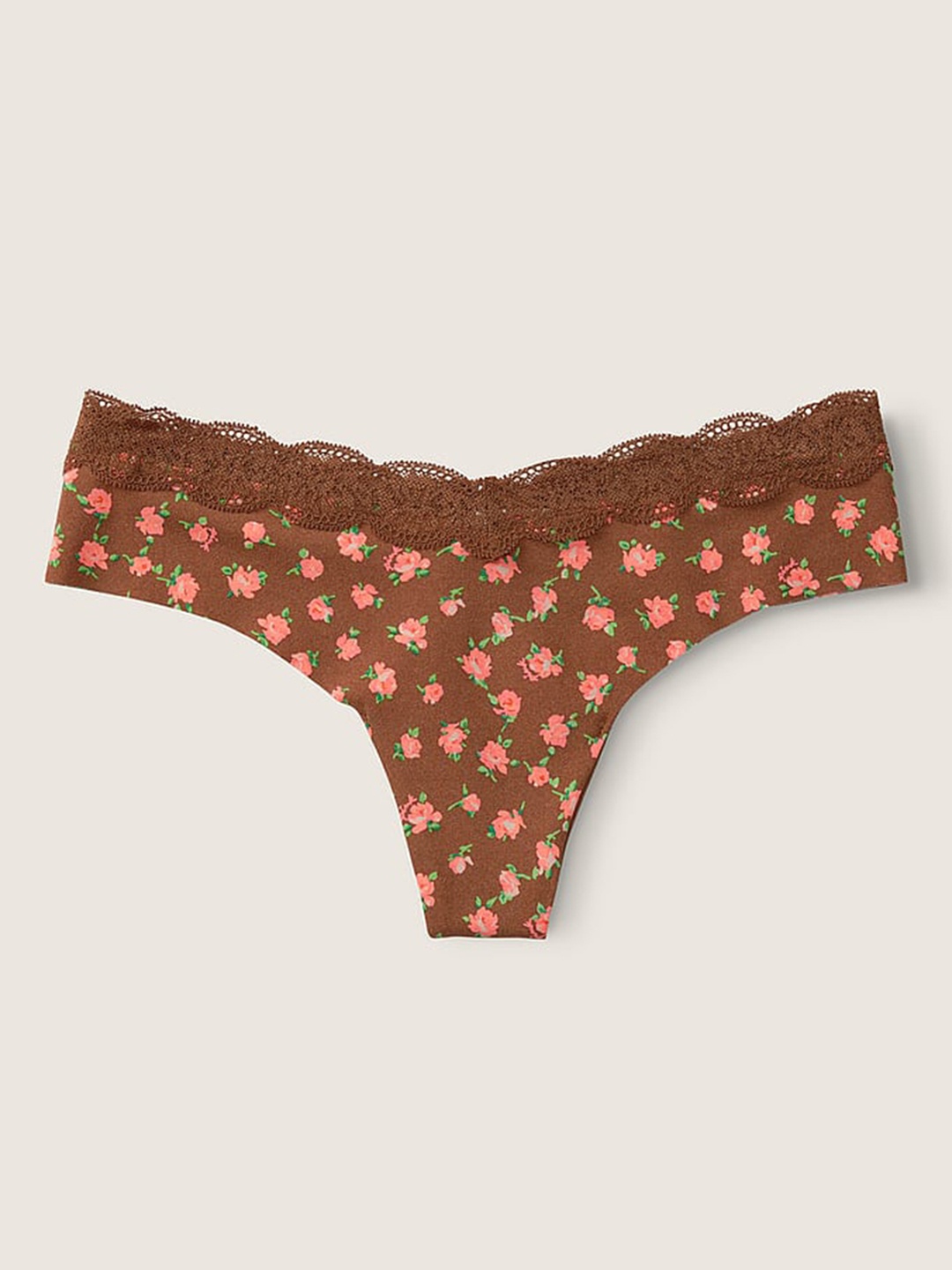 

Victoria's Secret PINK No-Show Lace-Trim Thong Briefs- 112144885Y52, Brown