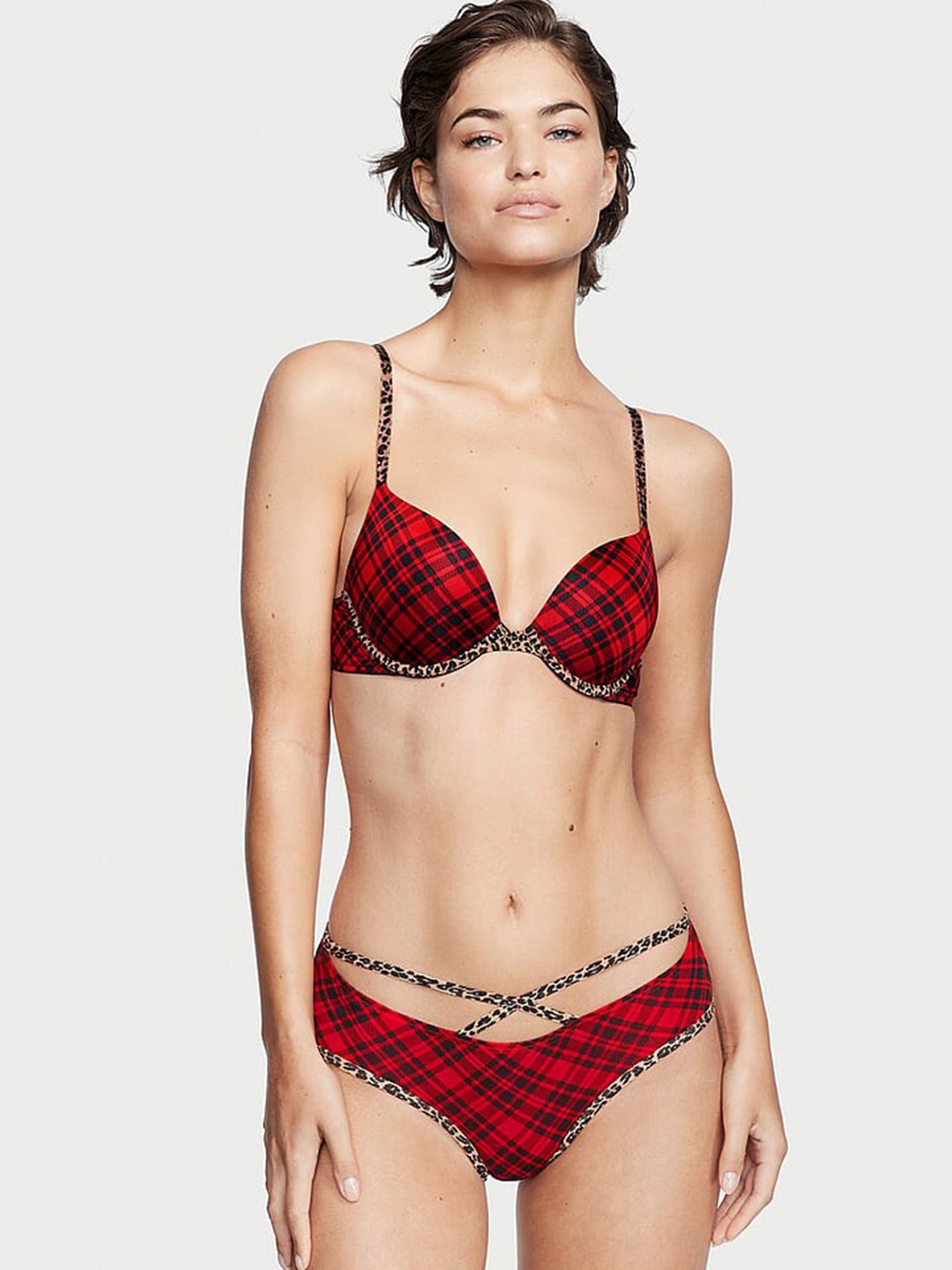 

Victoria's Secret Printed Stretch Strappy Hiphugger Briefs- 112118075PUC, Red