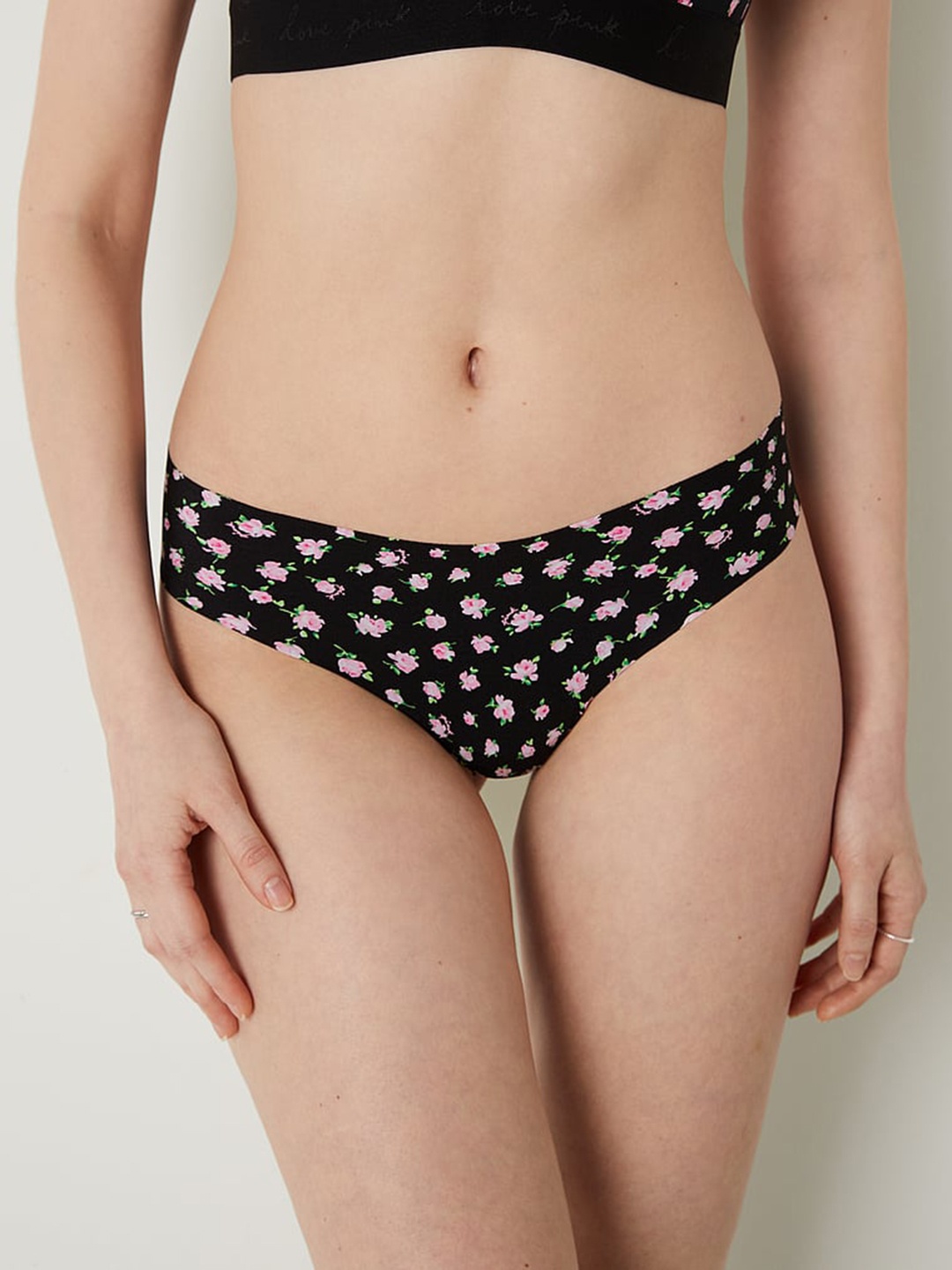 

Victoria's Secret PINK Printed No-Show Thong Panty 111991805UL6, Black