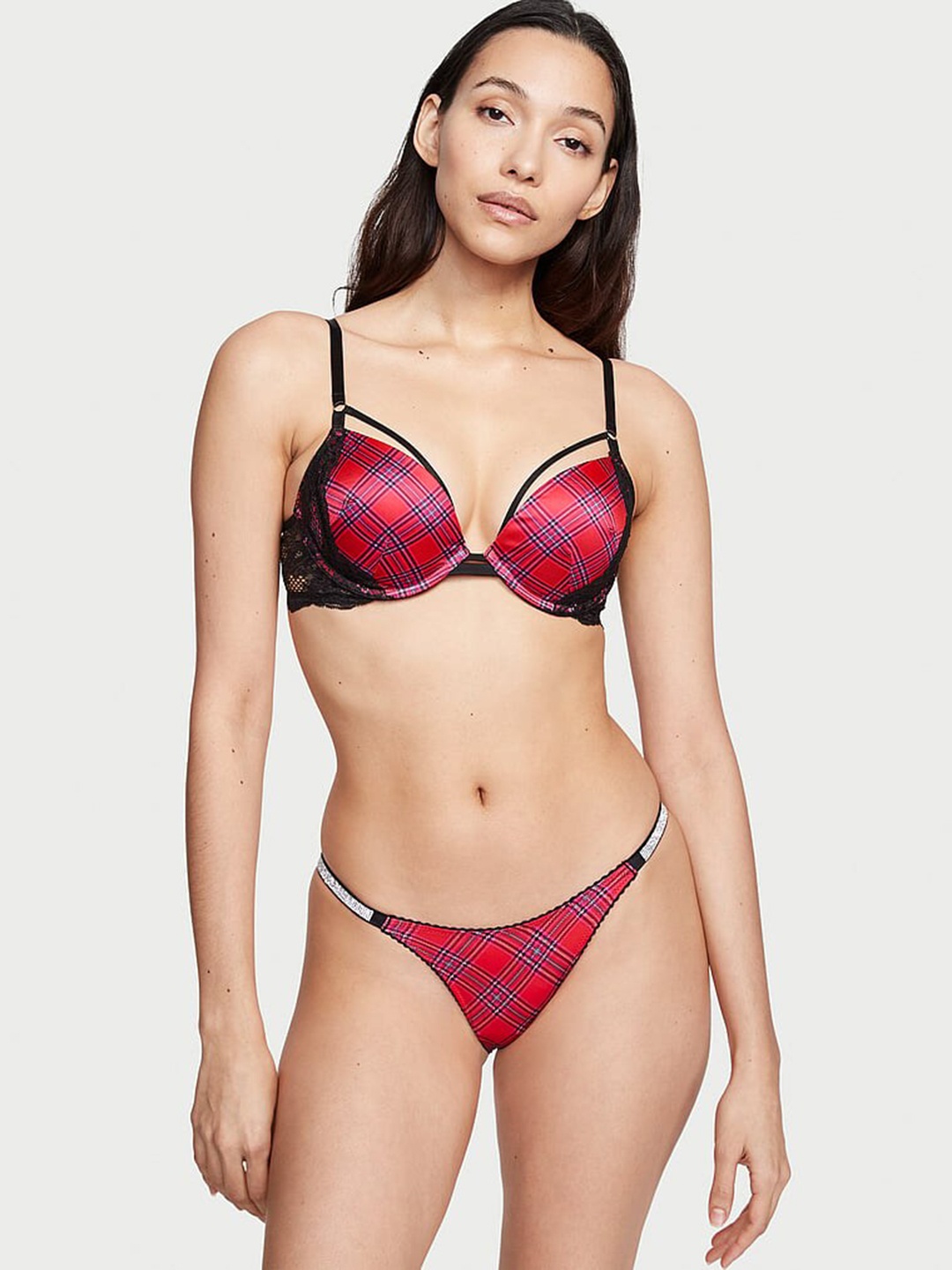 

Victoria's Secret Checked Thongs Briefs-112123255P0C, Red