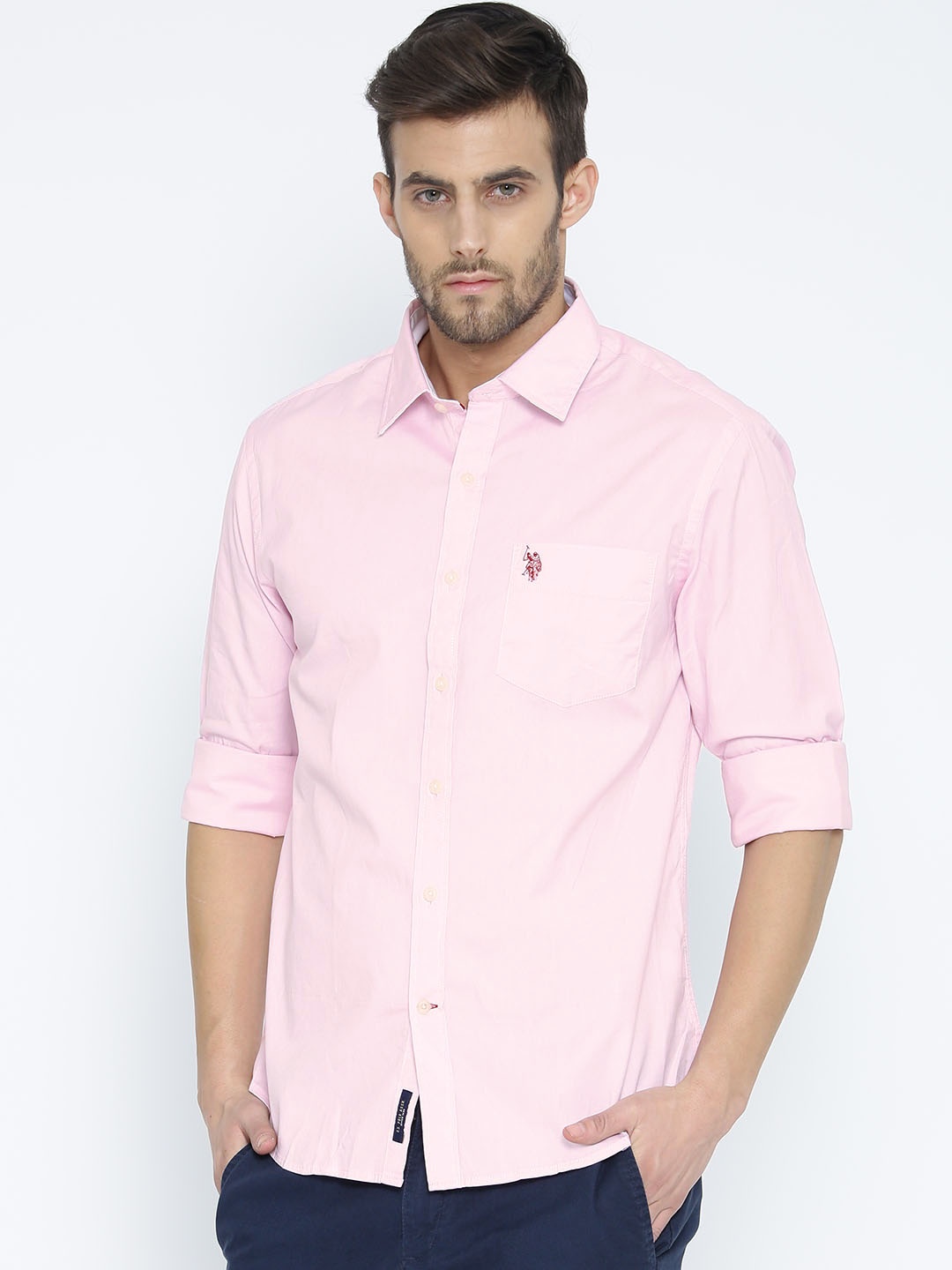 

U. S. Polo Assn. Men Pink Tailored Fit Casual Shirt