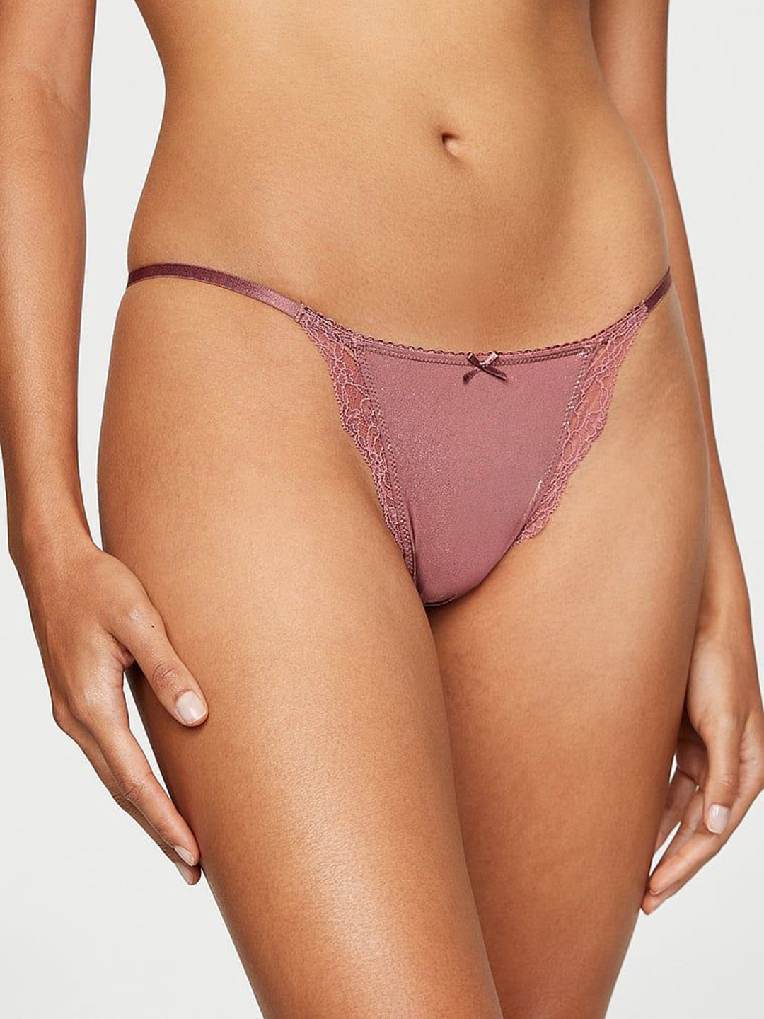 

Victoria's Secret Cotton Dream Angels Lace-Trim Smooth Shimmer String Briefs - 112326405H5, Brown