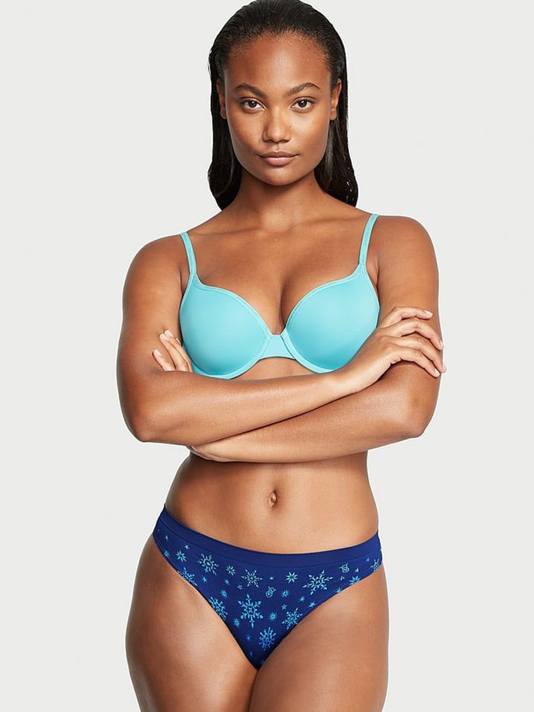 

Victoria's Secret Printed Seamless Thongs Briefs- 112118155P7I, Blue