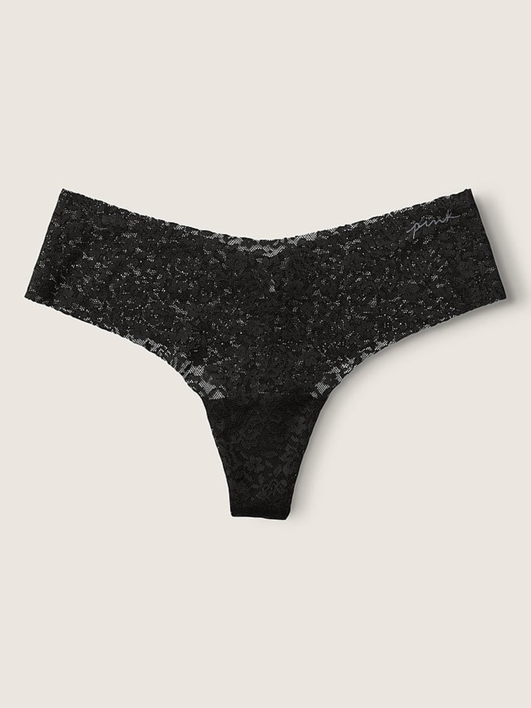 

Victoria's Secret Pink No-Show Soft Lace Thong Panty 112073982ZUO, Black