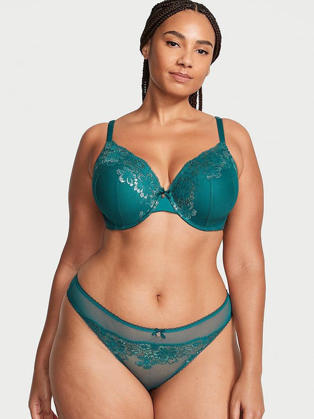 

Victoria's Secret Shimmer Lace-Front Thong Briefs - 112206415WOG, Green