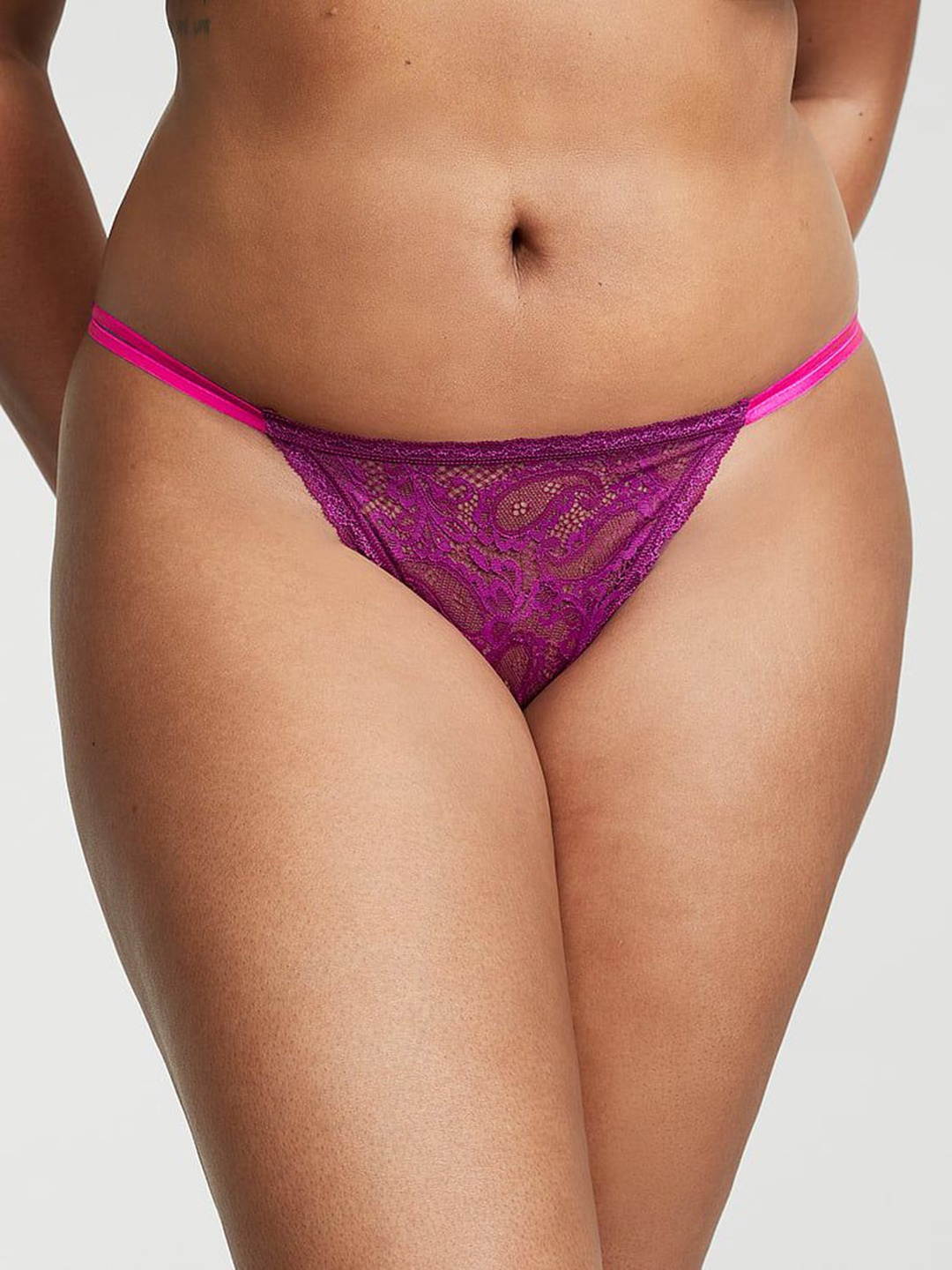 

Victoria's Secret Laced Thongs Briefs 1122063611T9, Pink