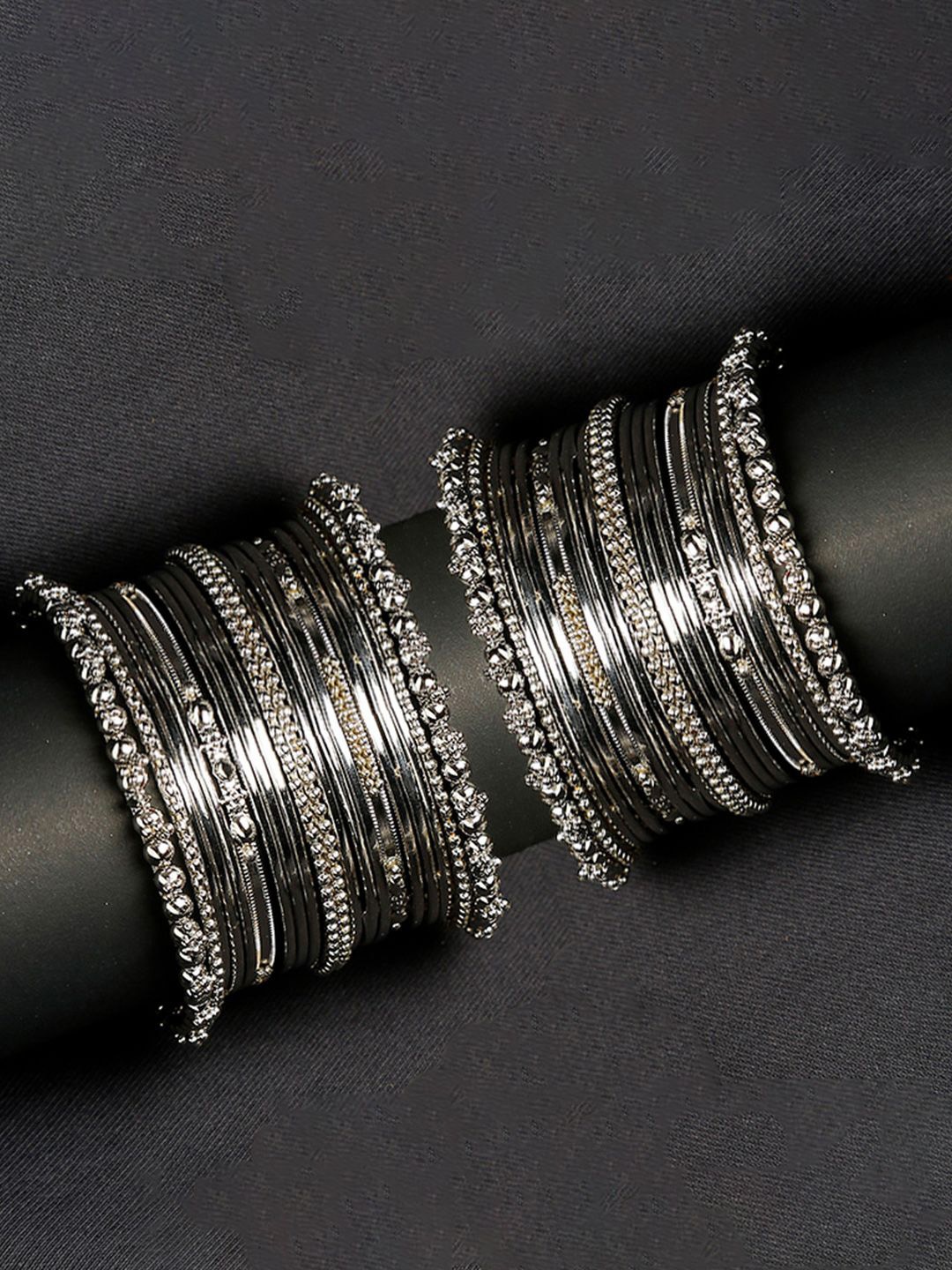 

YouBella Set Of 38 Silver-Plated Oxidized Bangles