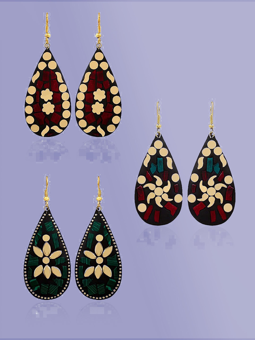 

YouBella Set of 3 Afghani Tibetan Drop Earrings, Gold