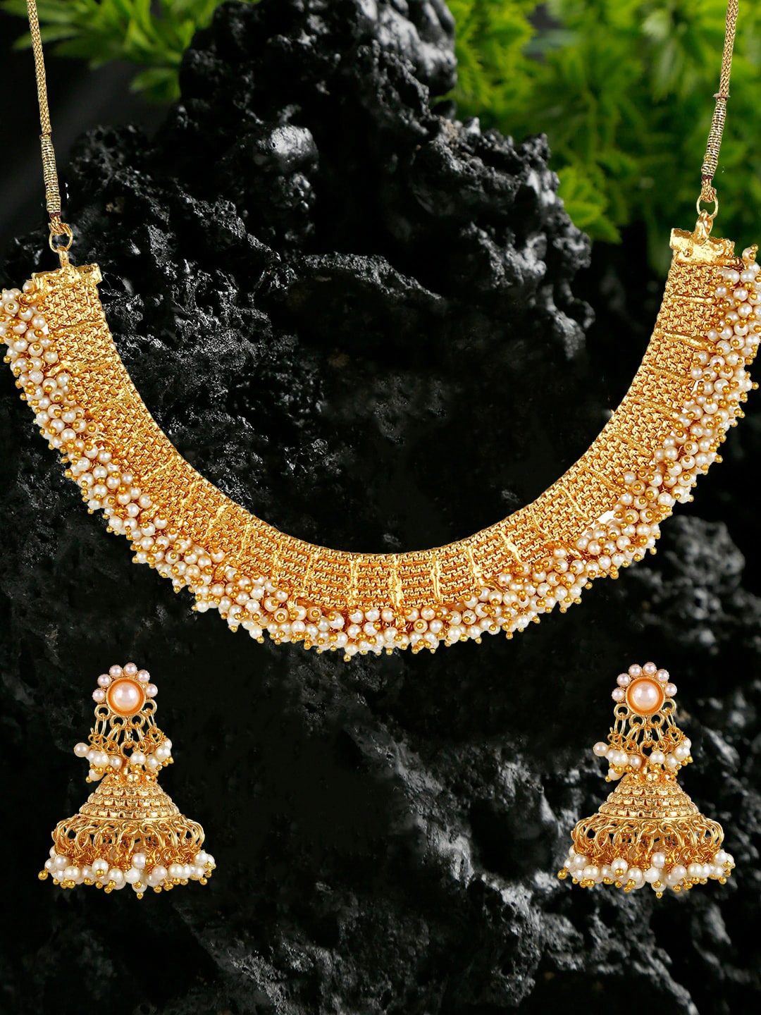 

YouBella Gold-Plated Beaded Jewellery Set With Earrings, White