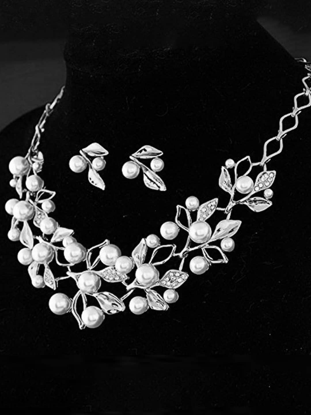 

YouBella Silver Plated Stones Studded & Beaded Jewellery Set, White