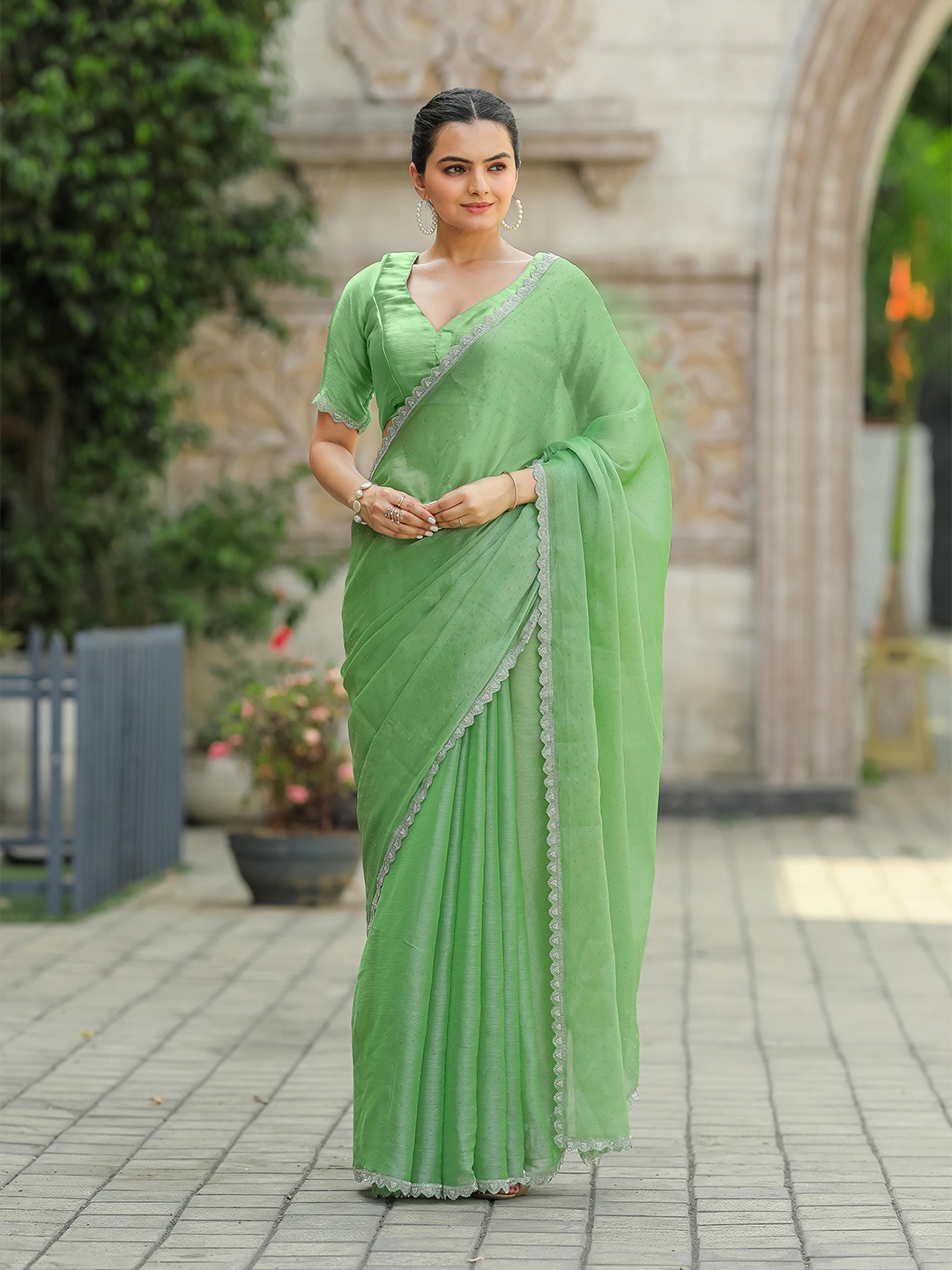 

Saree Exotica Embellished Beads and Stones Tussar Sarees, Green