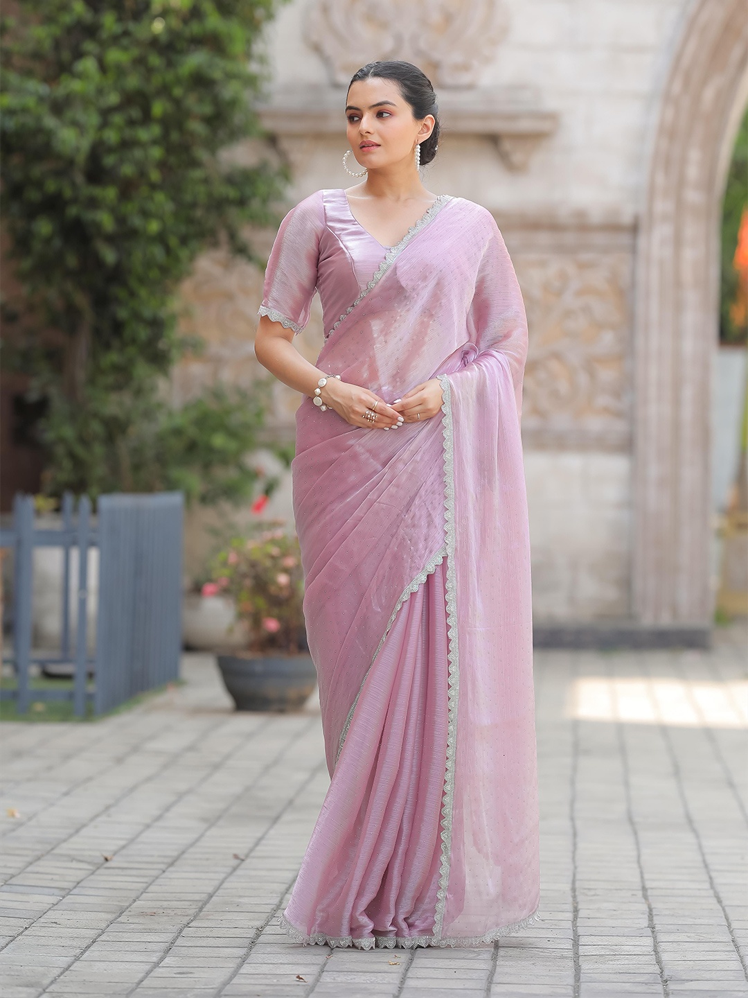 

Saree Exotica Embellished Beads and Stones Tussar Sarees, Peach