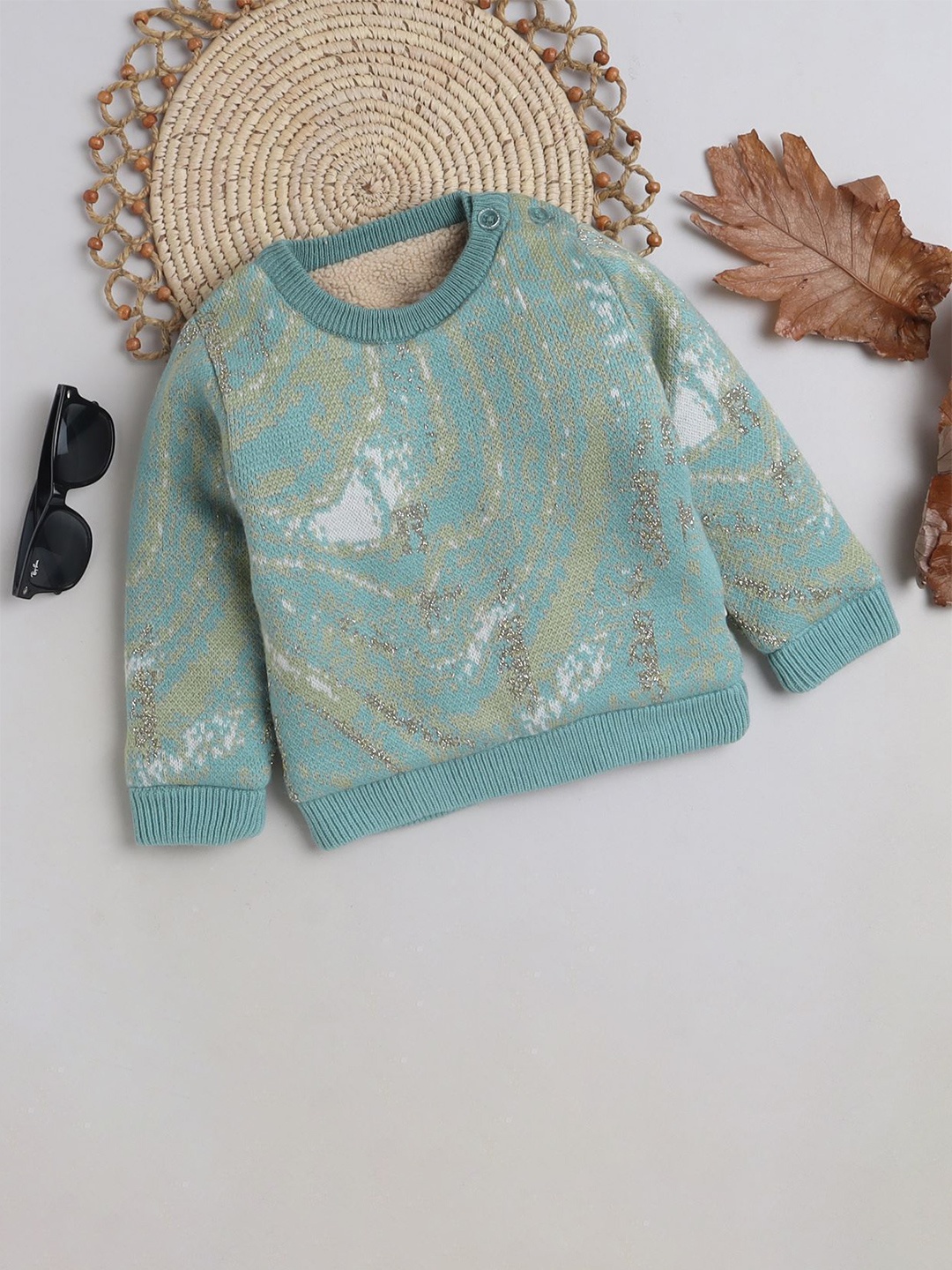 

Yellow Apple Girls Abstract Printed Woollen Pullover Sweater, Green