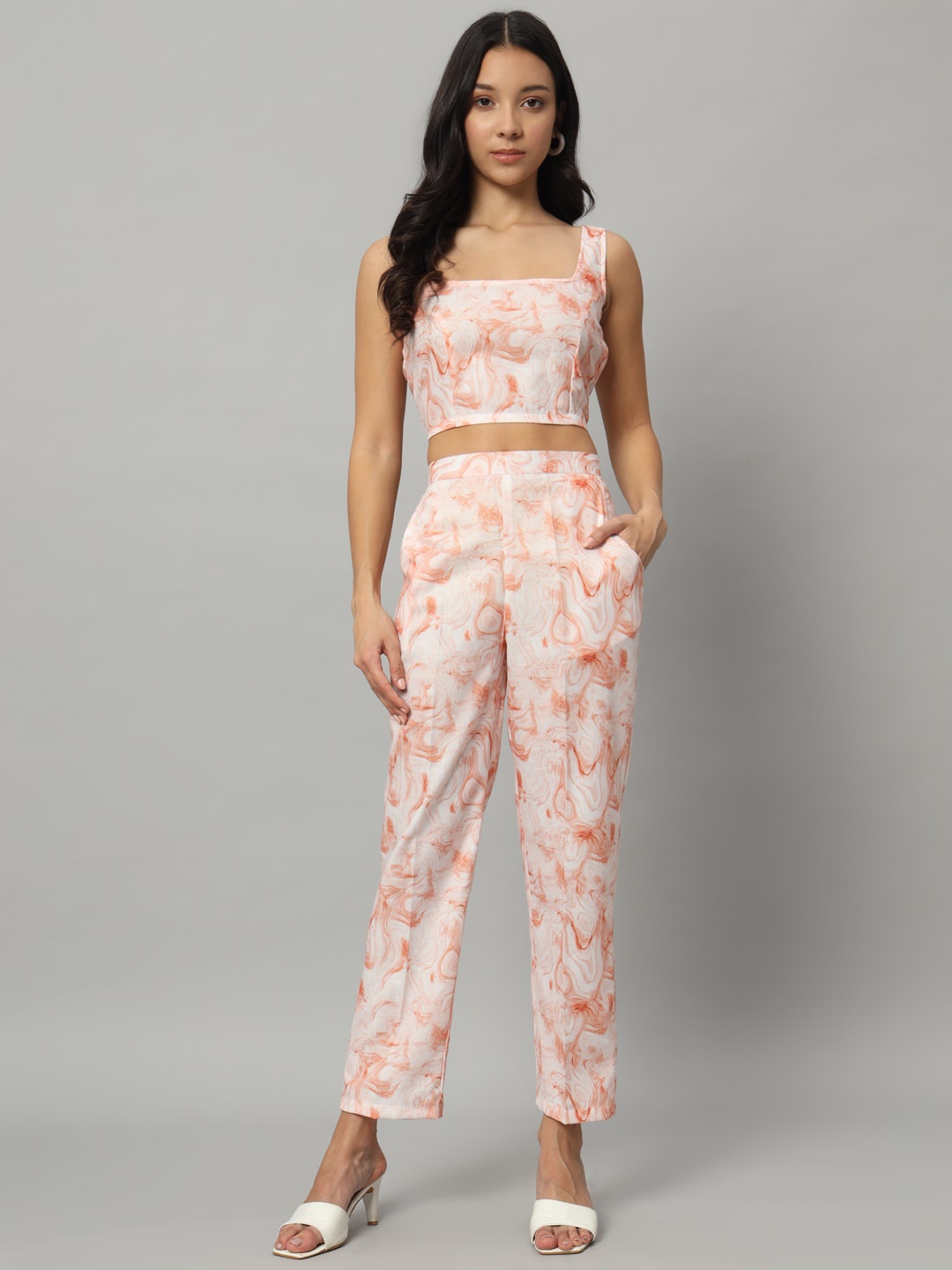 

Chemistry Dyed Pure Cotton Square Neck Top, Trouser With Jacket Co-Ords, White